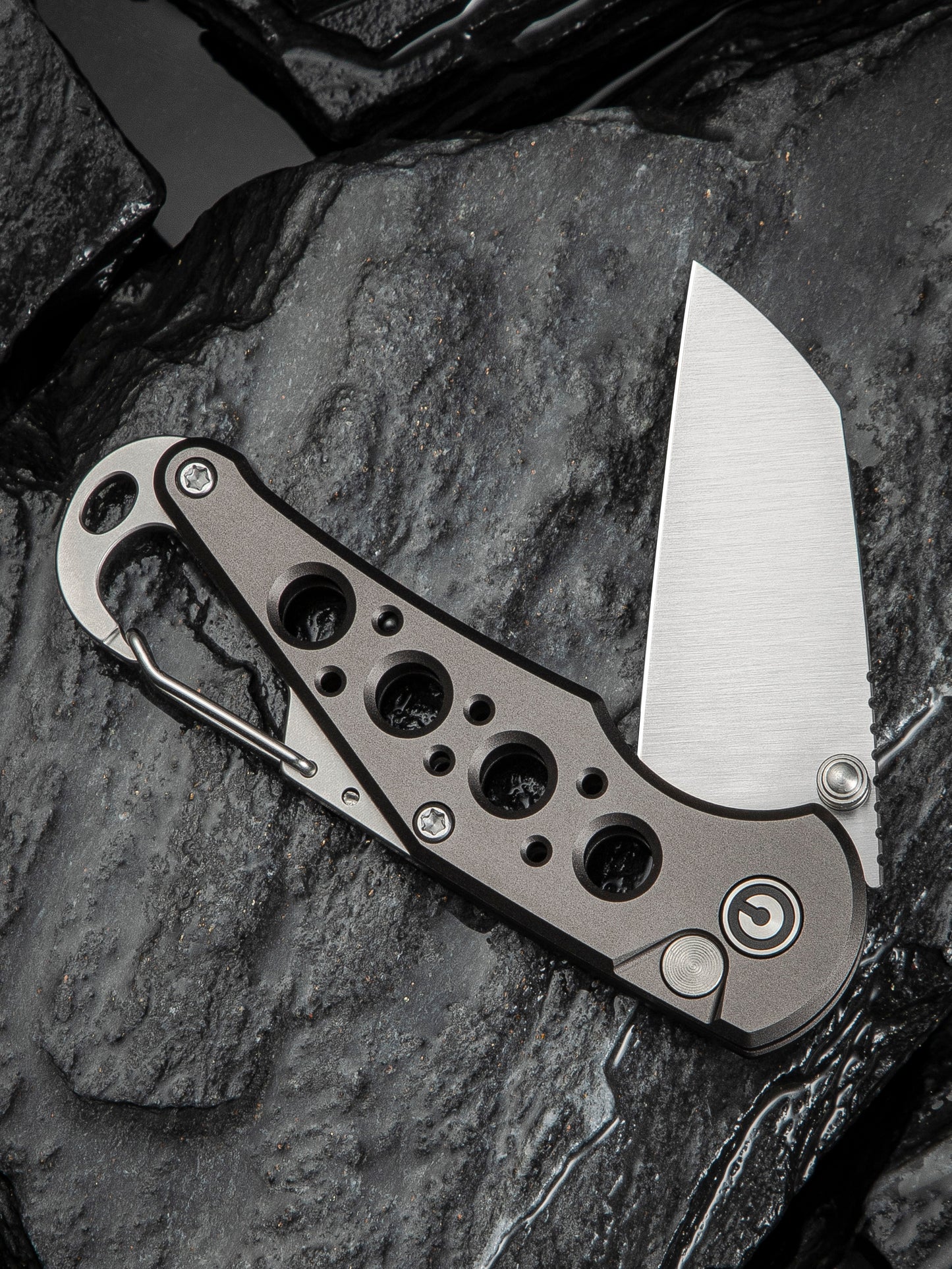 Civivi Pragma 2.2" Nitro-V Gray Aluminium Button Lock Folding Knife Carabiner Bottle Opener C23062B-2