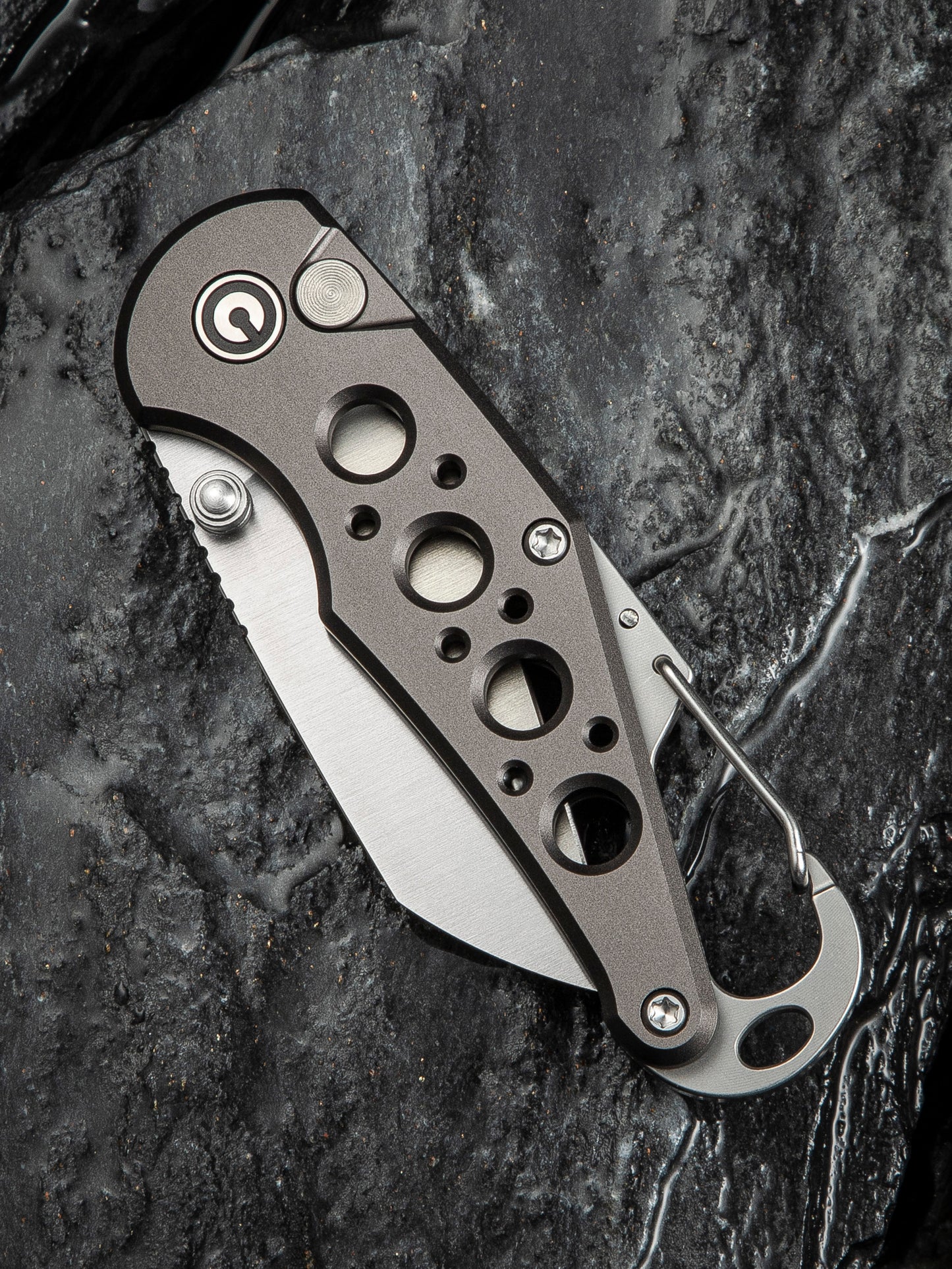 Civivi Pragma 2.2" Nitro-V Gray Aluminium Button Lock Folding Knife Carabiner Bottle Opener C23062B-2