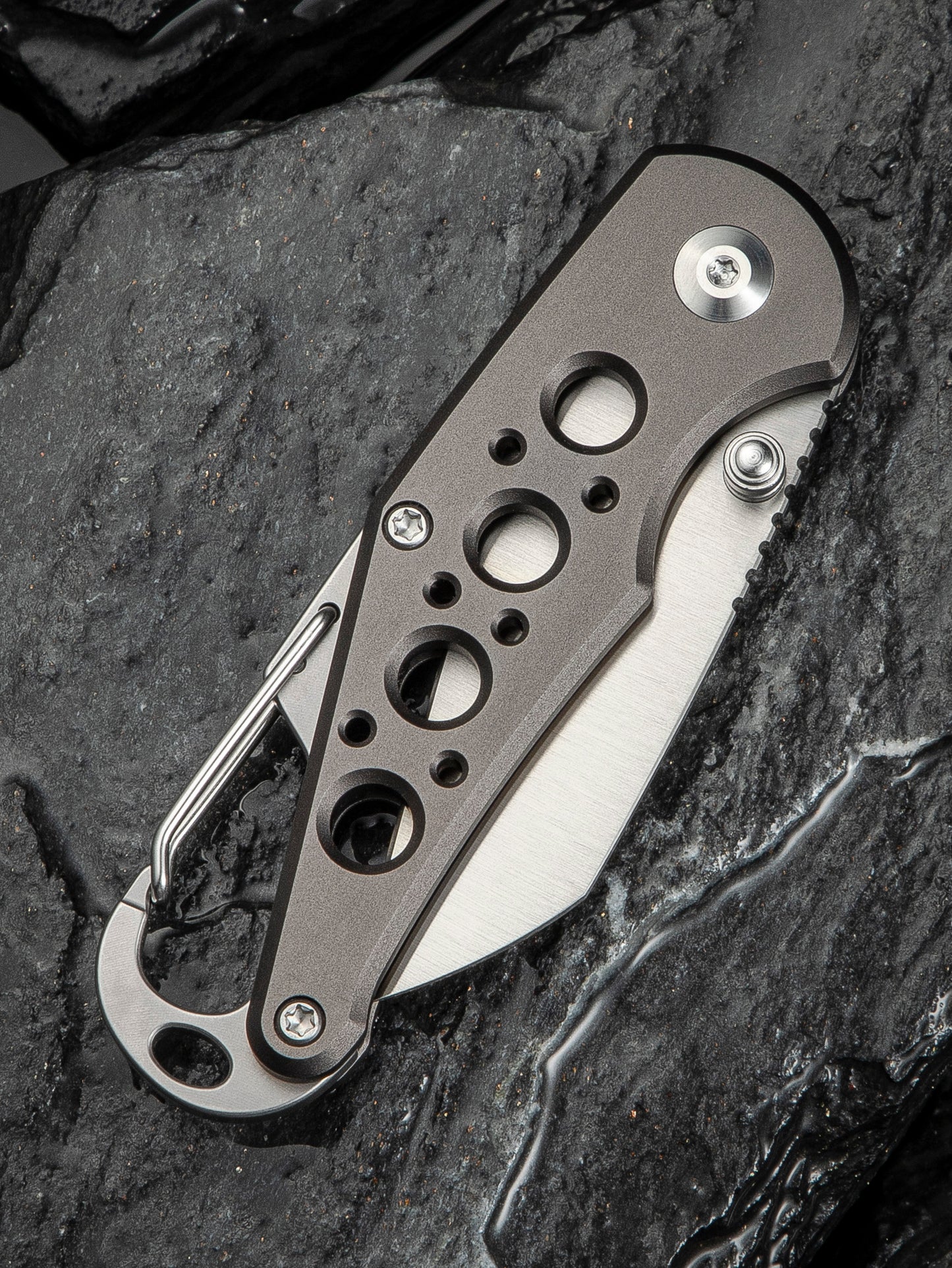 Civivi Pragma 2.2" Nitro-V Gray Aluminium Button Lock Folding Knife Carabiner Bottle Opener C23062B-2