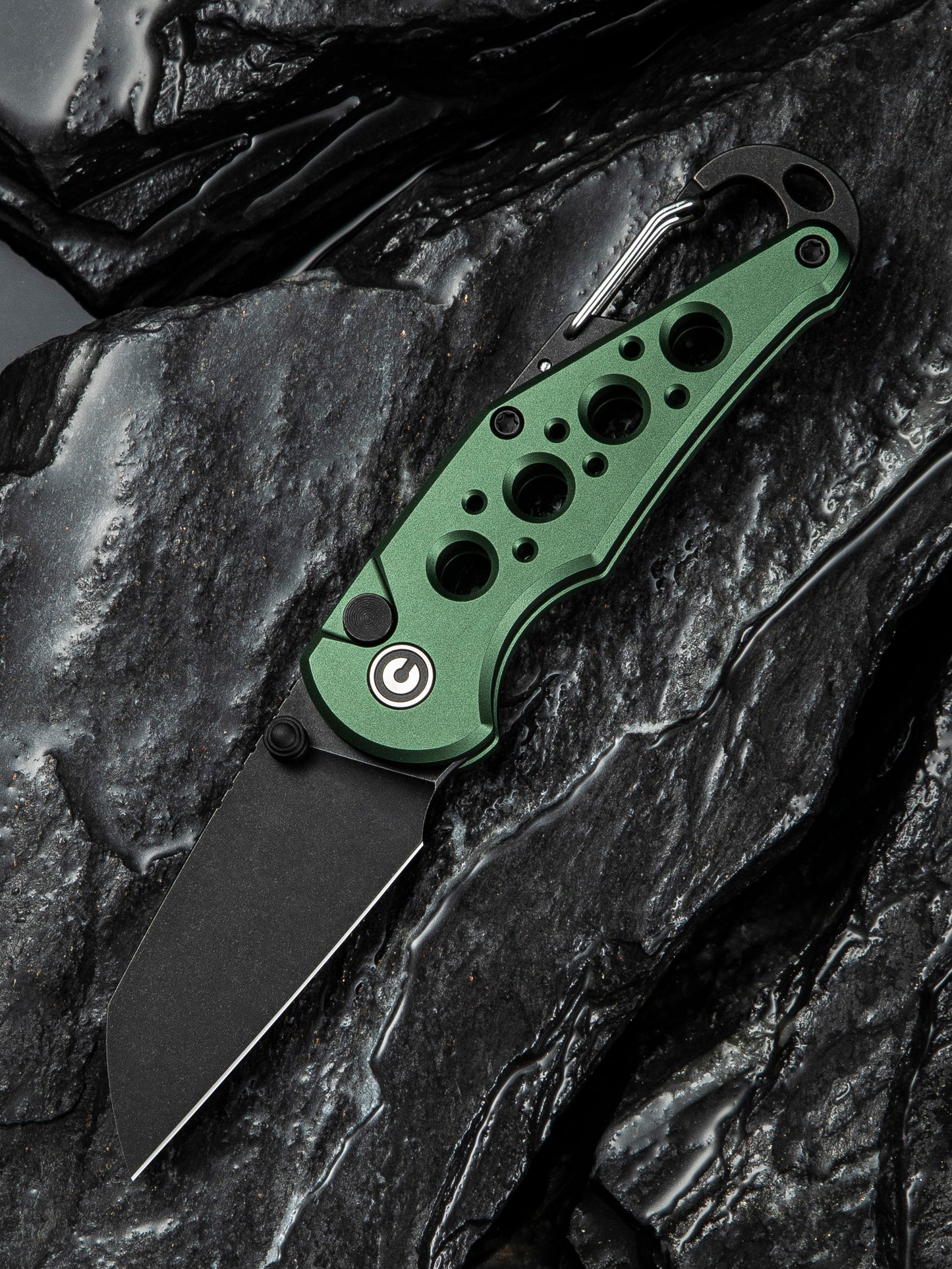 Civivi Pragma 2.2" Nitro-V Green Aluminium Button Lock Folding Knife Carabiner Bottle Opener C23062B-3