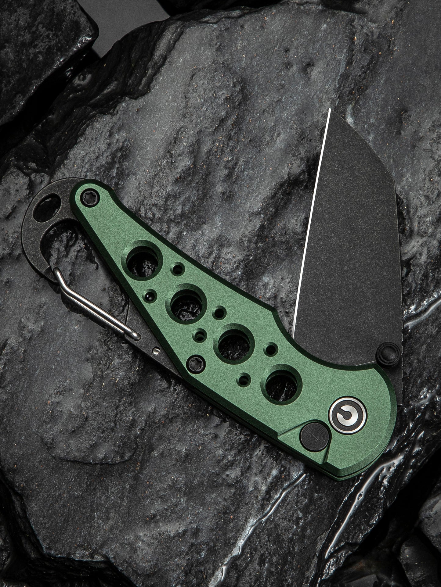 Civivi Pragma 2.2" Nitro-V Green Aluminium Button Lock Folding Knife Carabiner Bottle Opener C23062B-3
