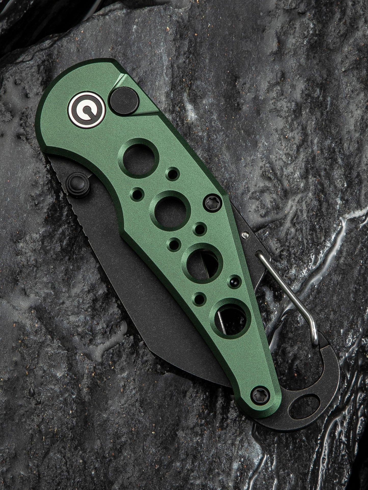 Civivi Pragma 2.2" Nitro-V Green Aluminium Button Lock Folding Knife Carabiner Bottle Opener C23062B-3