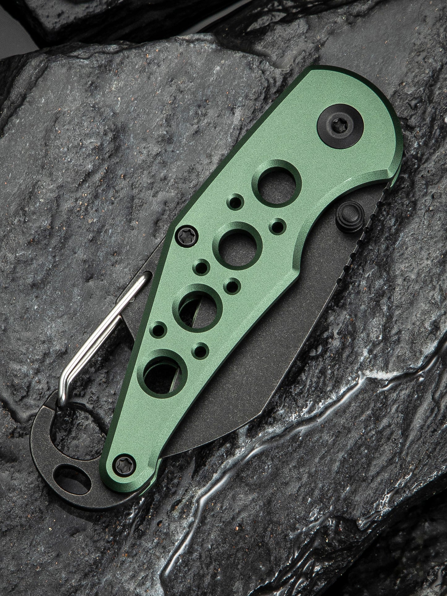 Civivi Pragma 2.2" Nitro-V Green Aluminium Button Lock Folding Knife Carabiner Bottle Opener C23062B-3