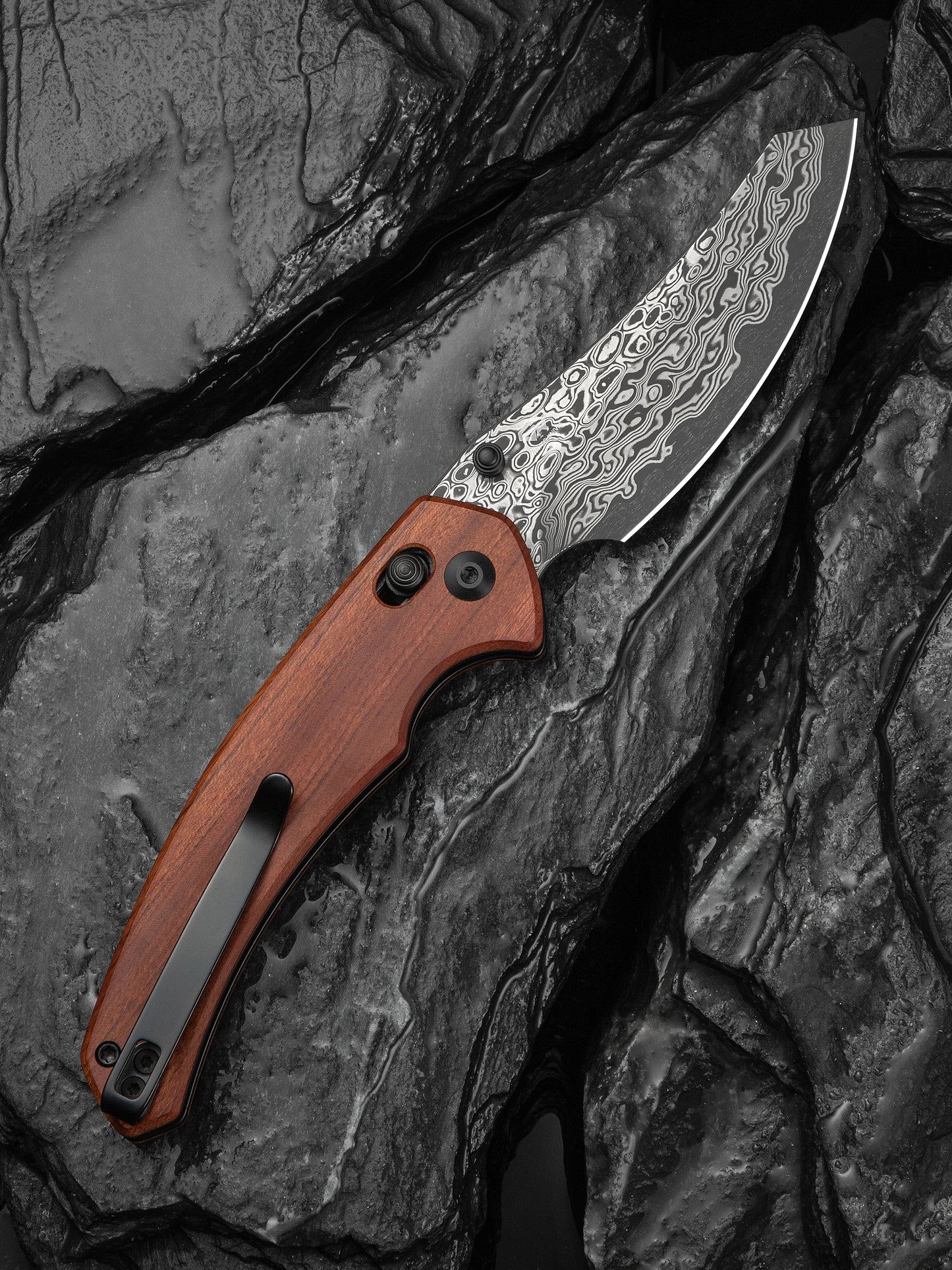 Civivi Sixgill 3.41" Damascus Guibourtia Wood Crossbar Lock Folding Knife by Gavko Knives C24050-DS1