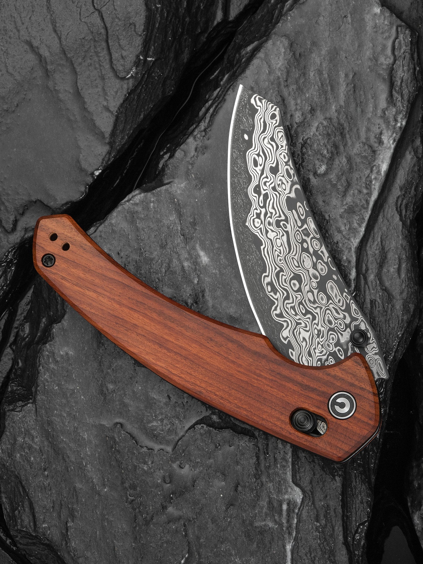 Civivi Sixgill 3.41" Damascus Guibourtia Wood Crossbar Lock Folding Knife by Gavko Knives C24050-DS1