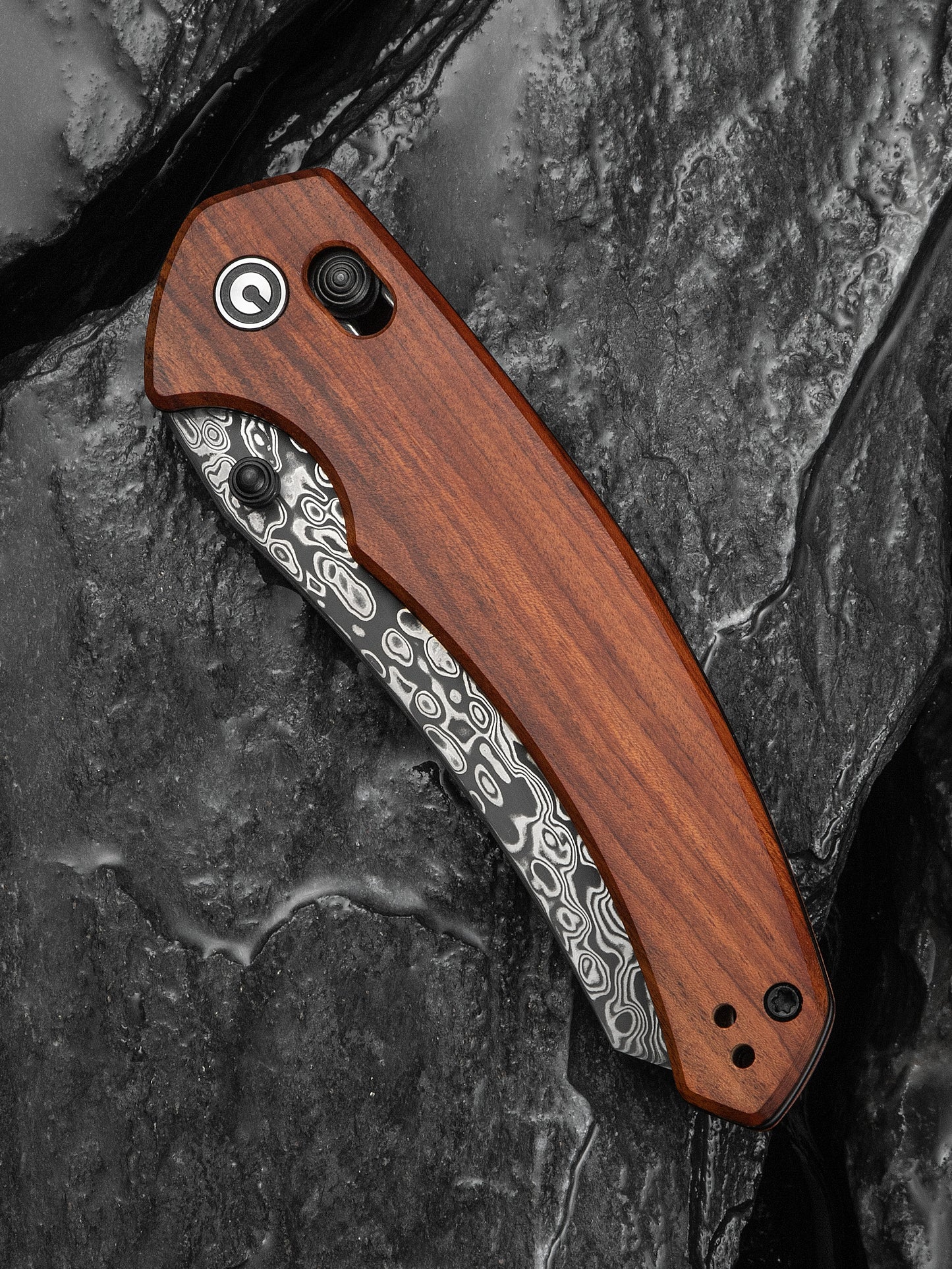 Civivi Sixgill 3.41" Damascus Guibourtia Wood Crossbar Lock Folding Knife by Gavko Knives C24050-DS1