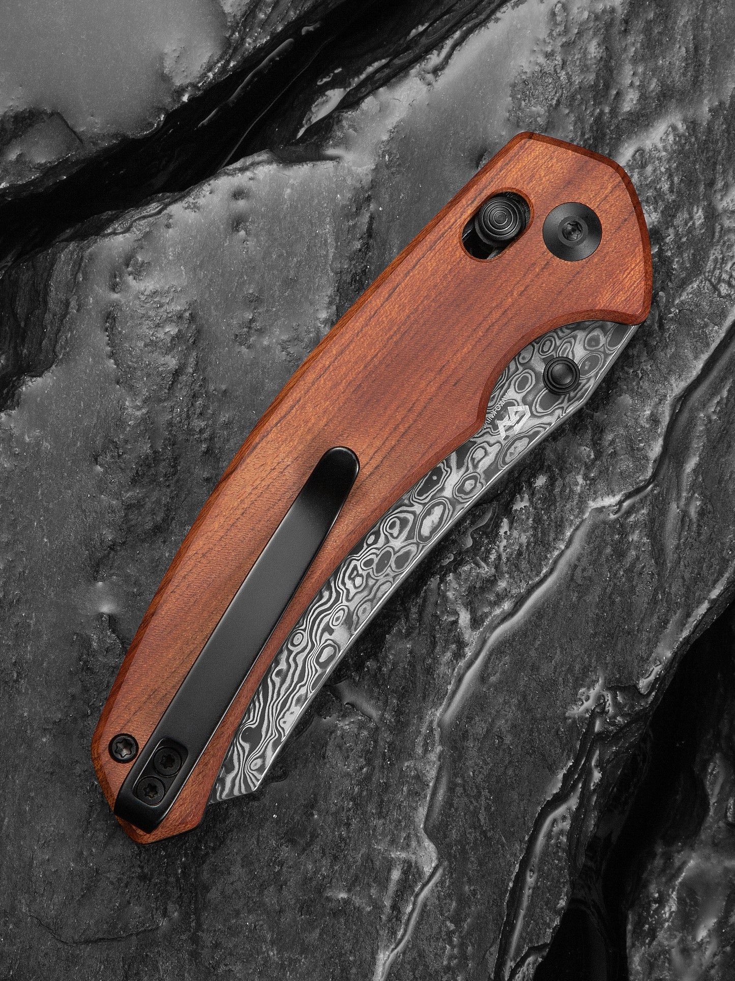 Civivi Sixgill 3.41" Damascus Guibourtia Wood Crossbar Lock Folding Knife by Gavko Knives C24050-DS1