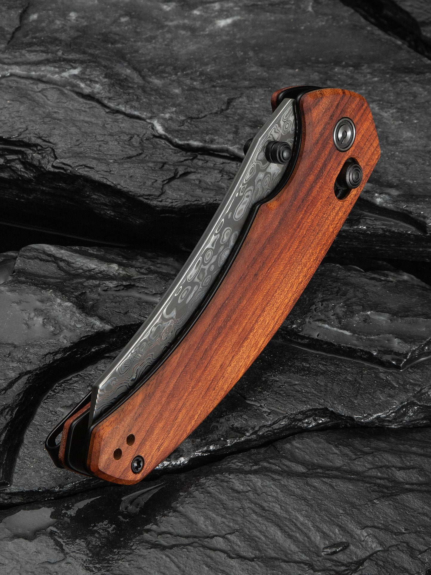Civivi Sixgill 3.41" Damascus Guibourtia Wood Crossbar Lock Folding Knife by Gavko Knives C24050-DS1