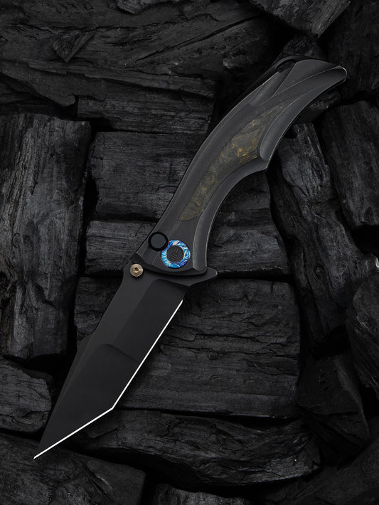 WE Tighe Down 4" Bohler M390 Black Titanium Black/Yellow Carbon Fiber Folding Knife WE24054B-1