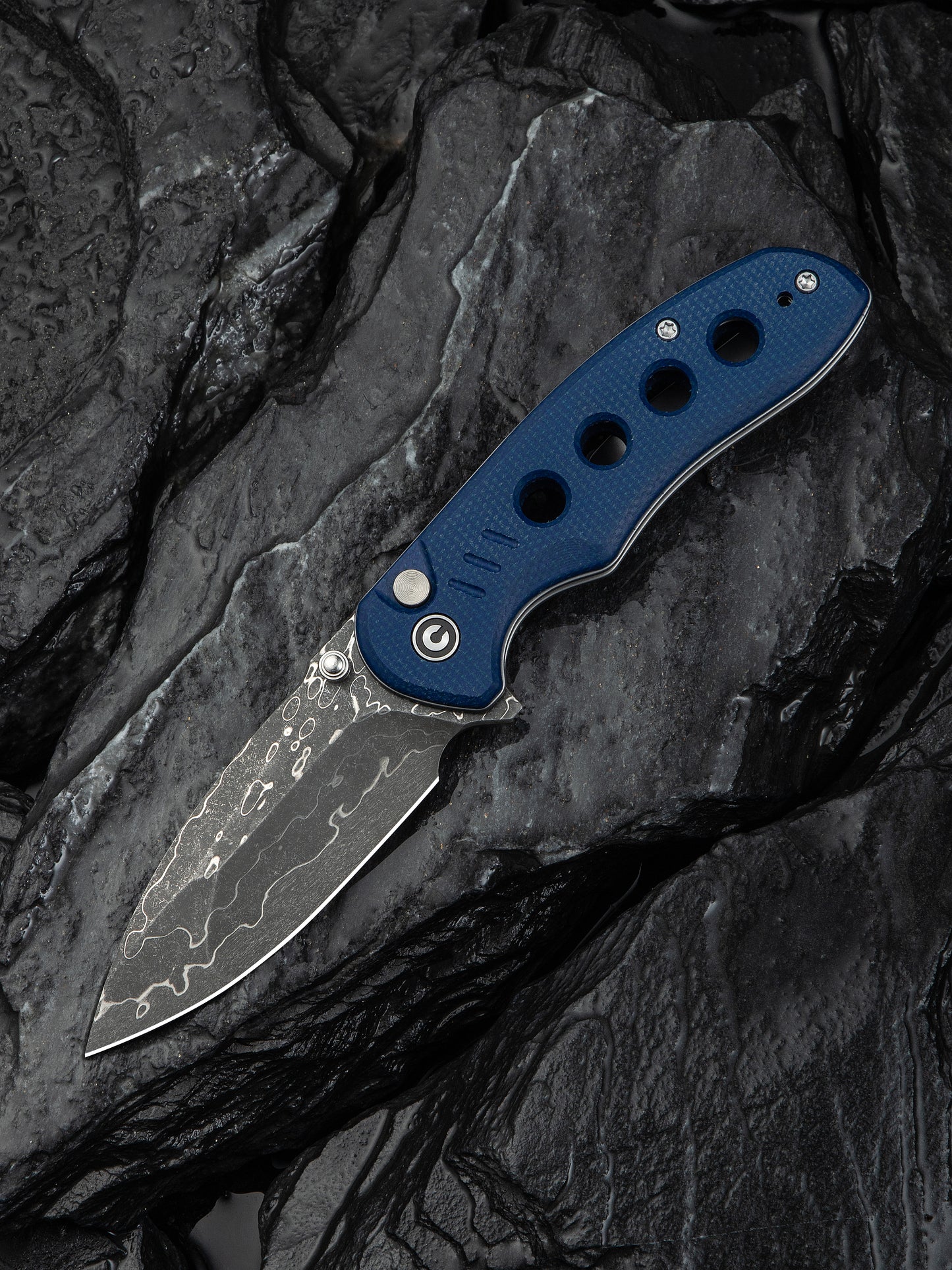Civivi Triptych 2.97" Damascus Blue Micarta Button Lock Folding Knife C23085B-DS1