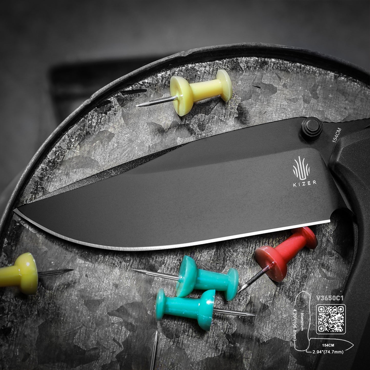 Kizer Sub-3 OBK 2.94" 154CM Black Aluminium Clutch-Lock Folding Knife by Mikey Carlson V3650C1