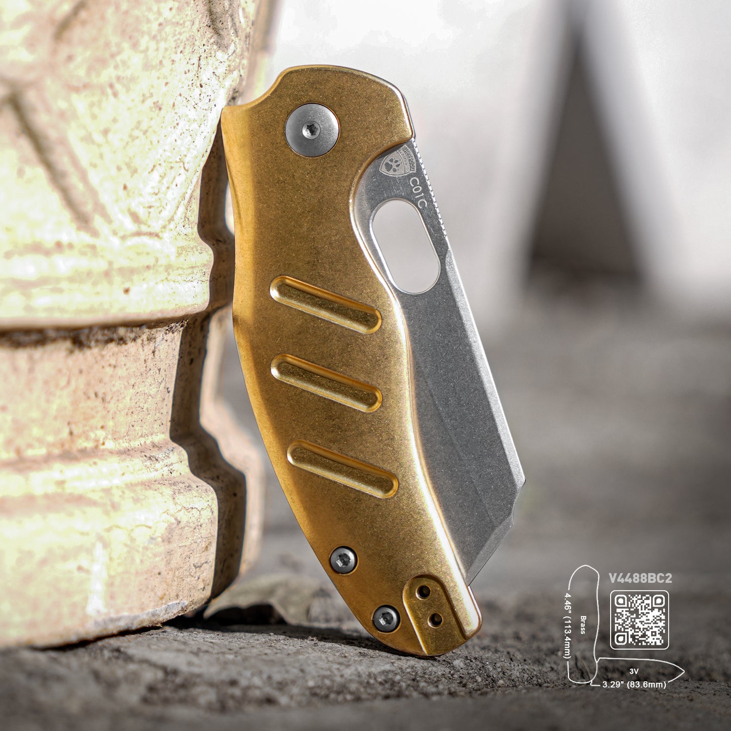 Kizer Sheepdog C01C 3.29" 3V Button-Lock Brass Folding Knife V4488BC2