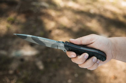 TOPS Silent Hero Sniper Gray Camo 6.38" Rocky Mountain Tread G10 Fixed Blade Knife with Leather Sheath HERO-03C