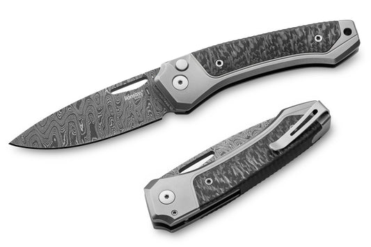 LionSteel Twain 3.15" Chad Nichols Damascus Titanium Carbon Fiber Integral Folding Knife TW D GY