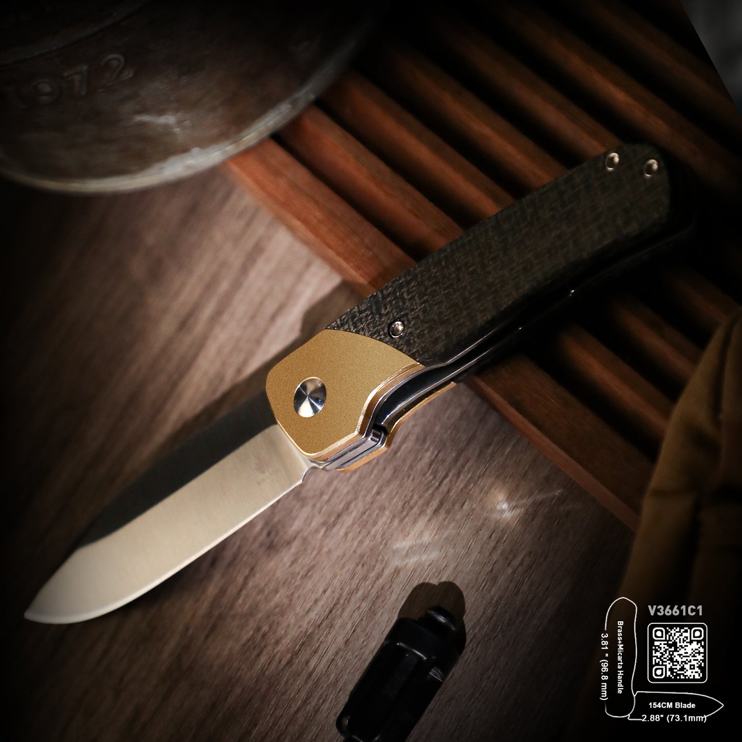 Kizer Gavel 2.88" 154CM Brass Micarta Folding Knife V3661C1
