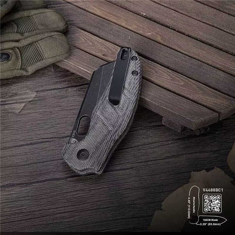Kizer Sheepdog C01C 3.29" Black Stonewash 154CM Button-Lock Micarta Folding Knife V4488BC1
