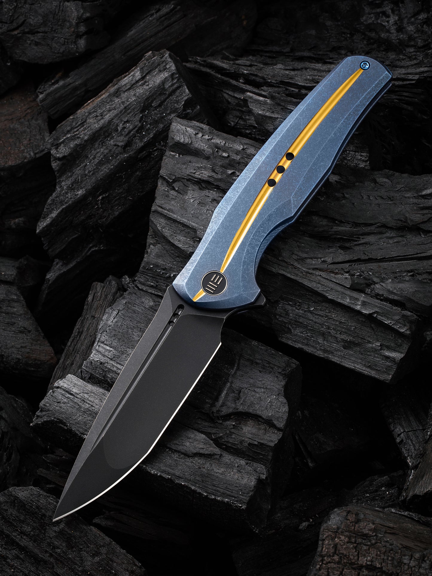 WE 601X Limited Edition 3.82" CPM 20CV Black/Blue Titanium Golden Groove Folding Knife WE01J-3