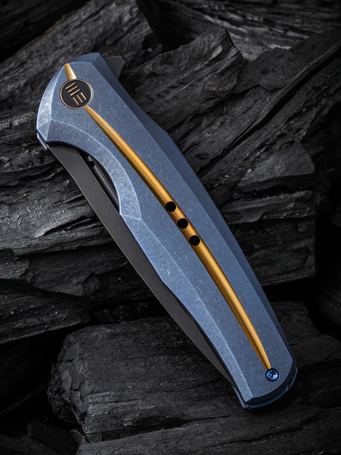 WE 601X Limited Edition 3.82" CPM 20CV Black/Blue Titanium Golden Groove Folding Knife WE01J-3