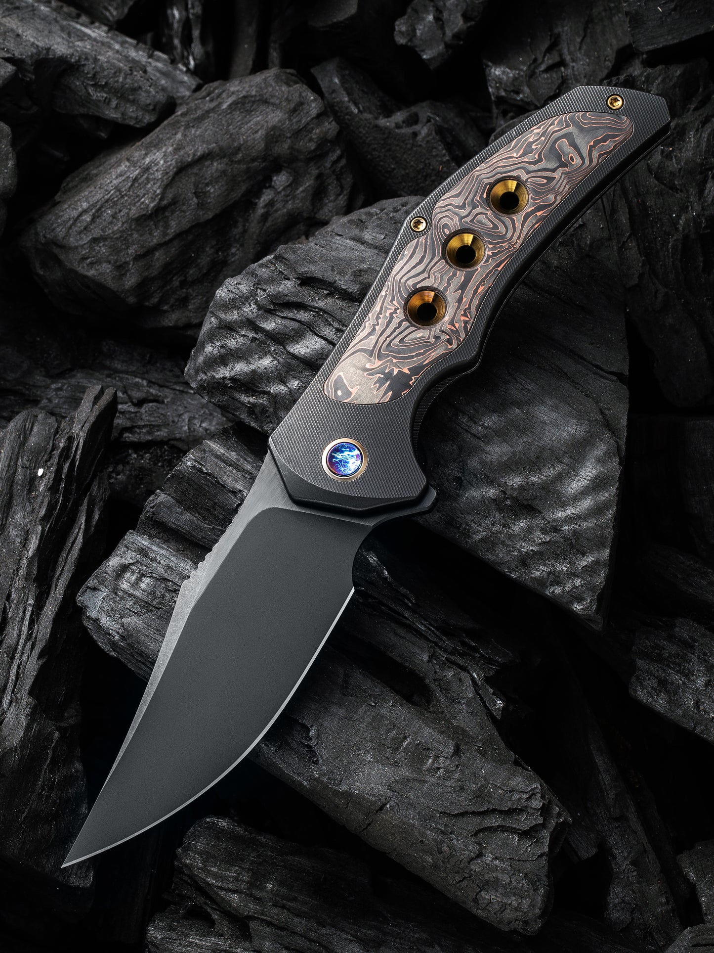 WE Magnetron 3.76" CPM 20CV Black Copper Foil Carbon Fiber Titanium Folding Knife WE18058-3