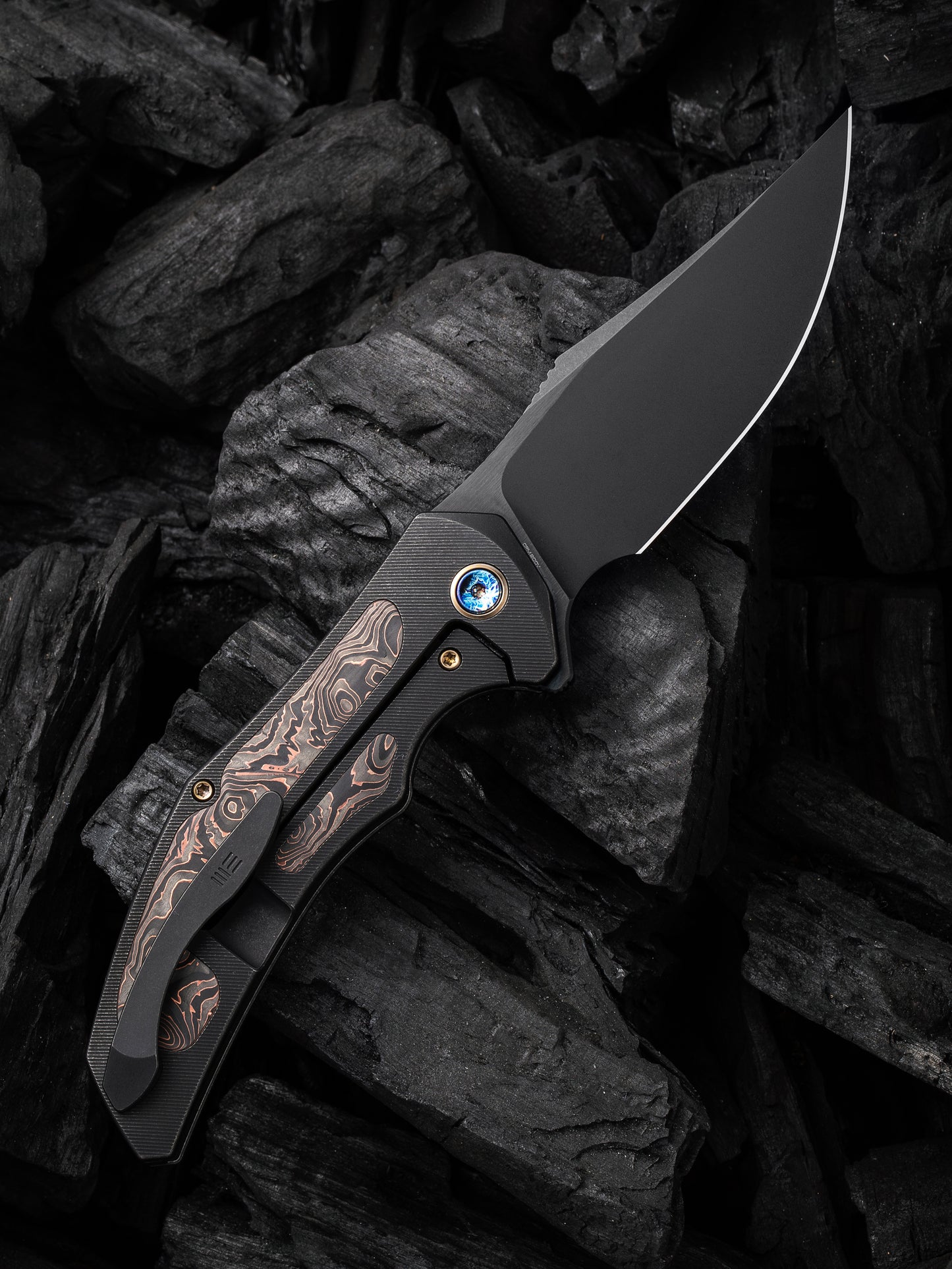 WE Magnetron 3.76" CPM 20CV Black Copper Foil Carbon Fiber Titanium Folding Knife WE18058-3