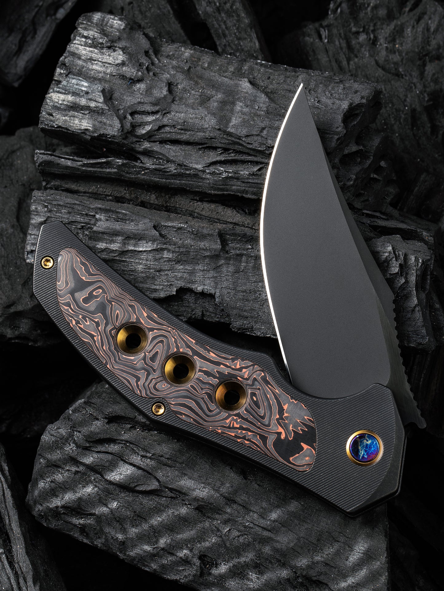 WE Magnetron 3.76" CPM 20CV Black Copper Foil Carbon Fiber Titanium Folding Knife WE18058-3