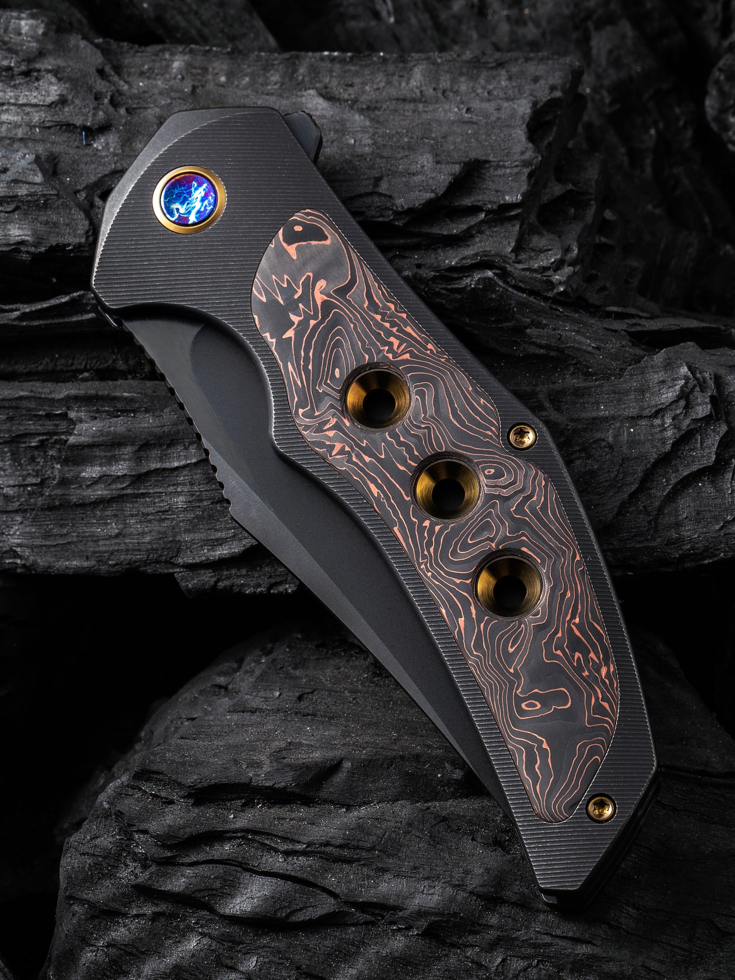 WE Magnetron 3.76" CPM 20CV Black Copper Foil Carbon Fiber Titanium Folding Knife WE18058-3