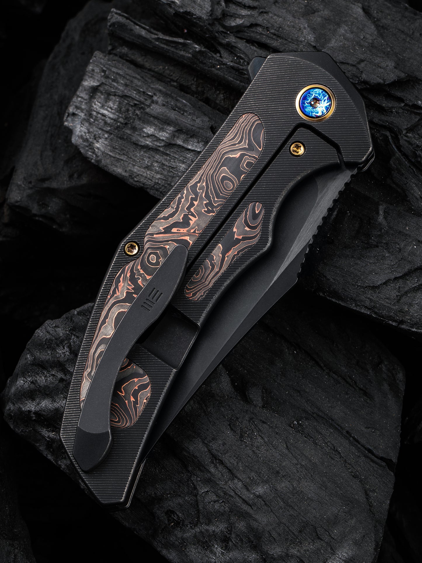 WE Magnetron 3.76" CPM 20CV Black Copper Foil Carbon Fiber Titanium Folding Knife WE18058-3