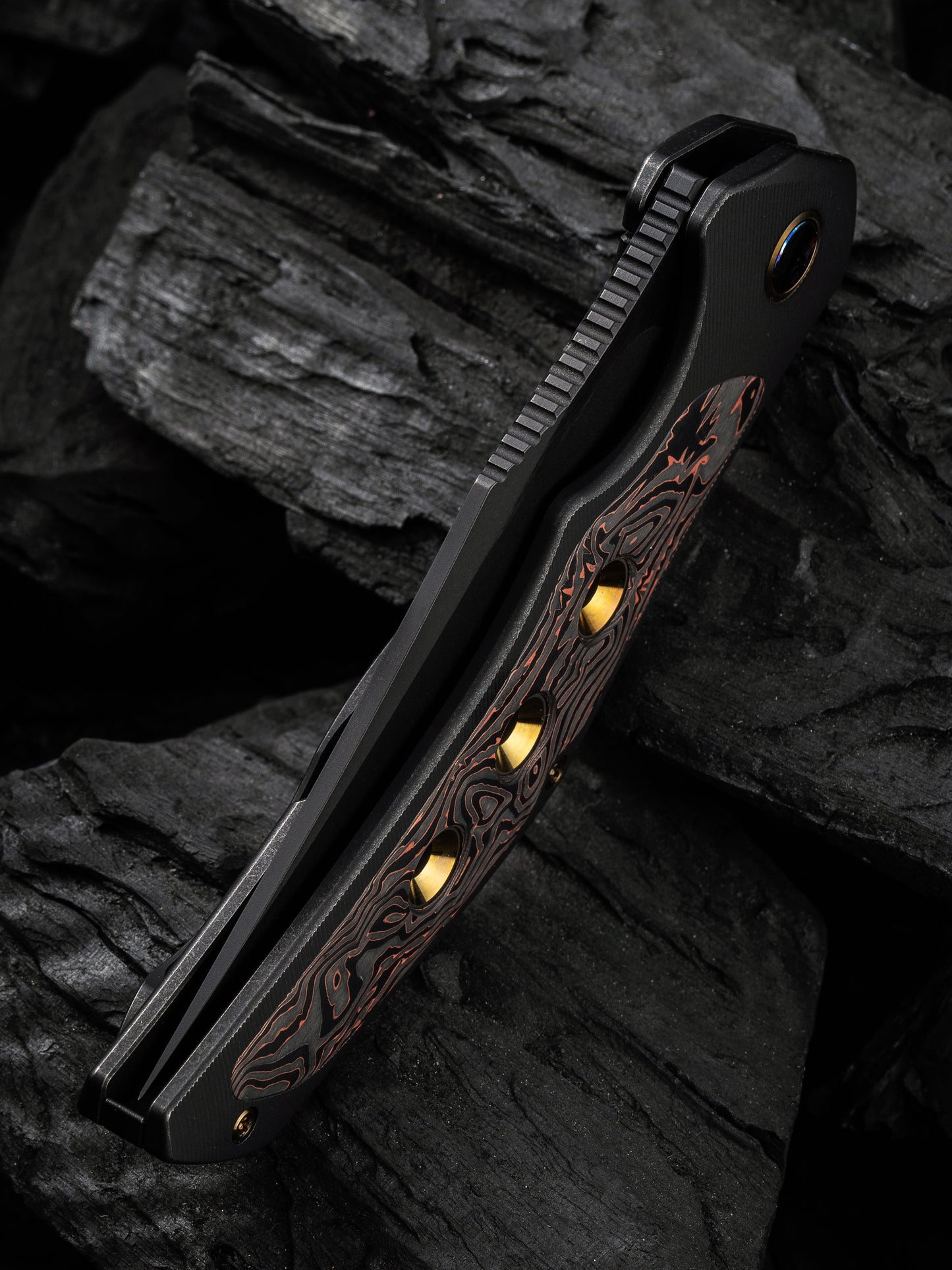 WE Magnetron 3.76" CPM 20CV Black Copper Foil Carbon Fiber Titanium Folding Knife WE18058-3