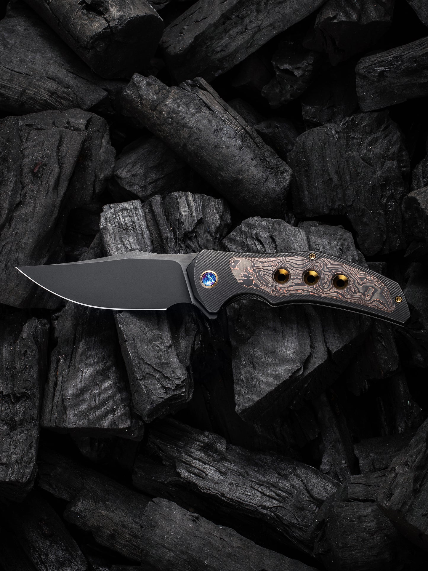 WE Magnetron 3.76" CPM 20CV Black Copper Foil Carbon Fiber Titanium Folding Knife WE18058-3