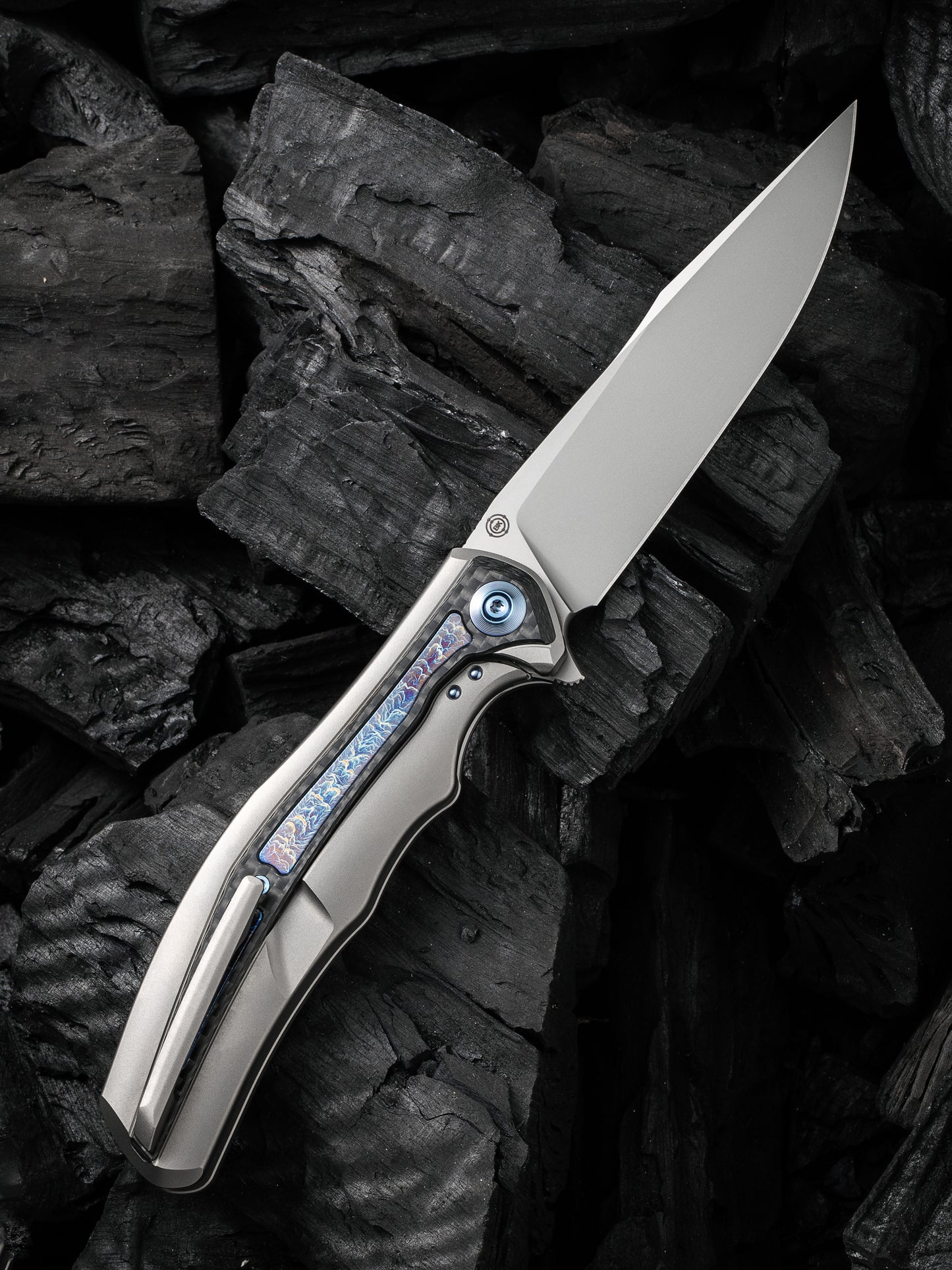 WE Zonda 4.05" CPM 20CV Titanium Twill Carbon Fiber Flamed Inlay Folding Knife WE22016-2