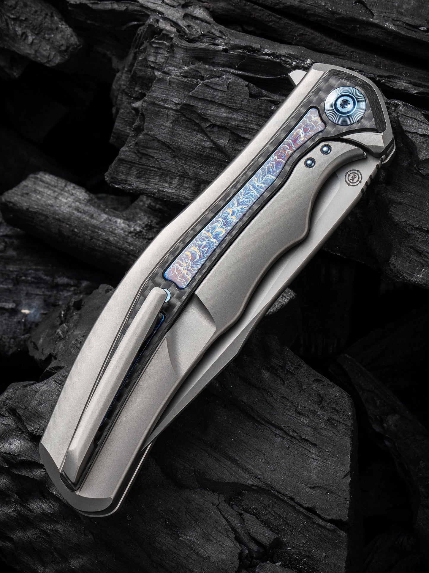 WE Zonda 4.05" CPM 20CV Titanium Twill Carbon Fiber Flamed Inlay Folding Knife WE22016-2