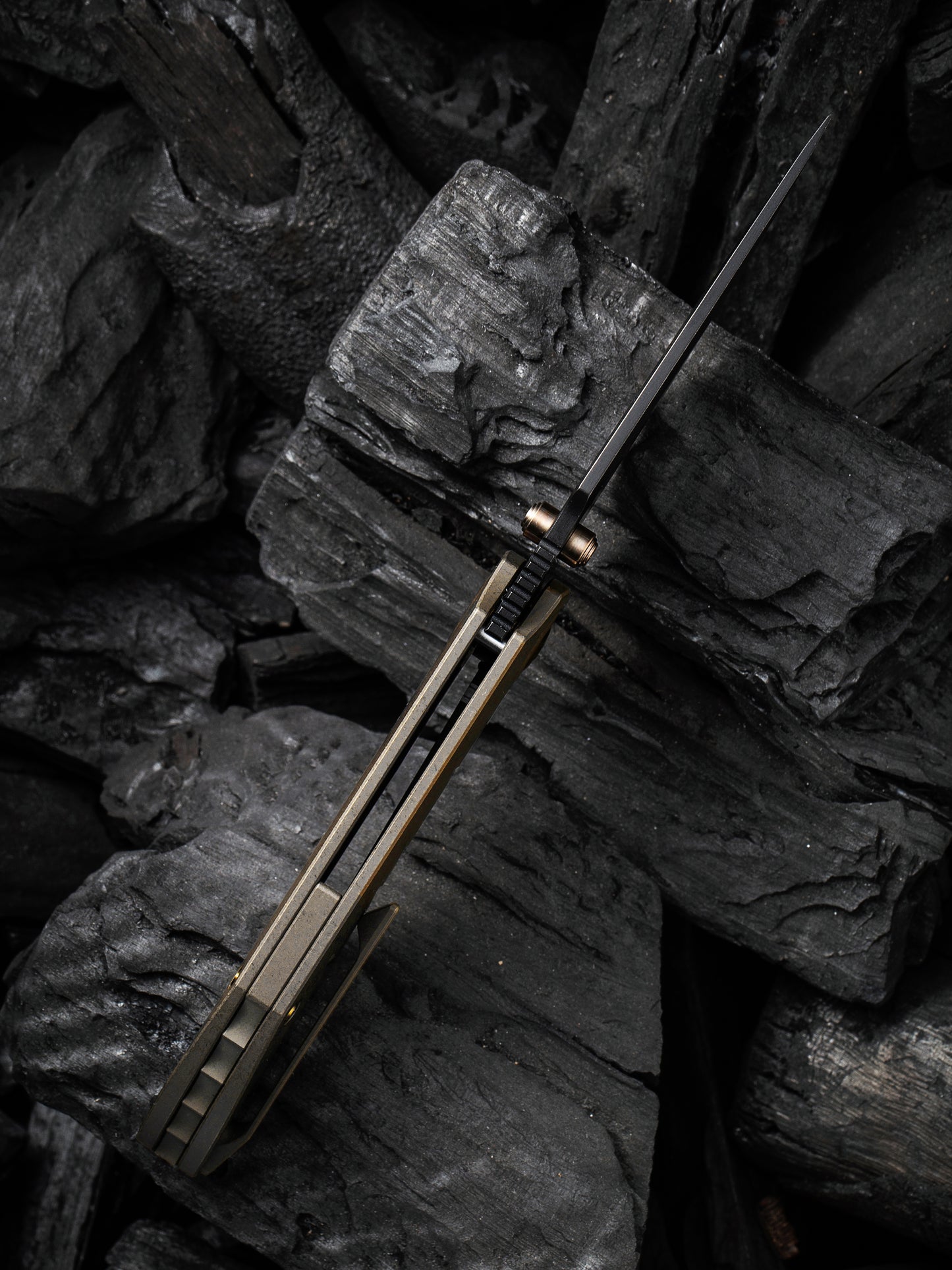 WE Riff-Raff 3.12" CPM 20CV Black Stonewashed / Bronze Titanium Folding Knife by Matthew Christensen WE22020B-1