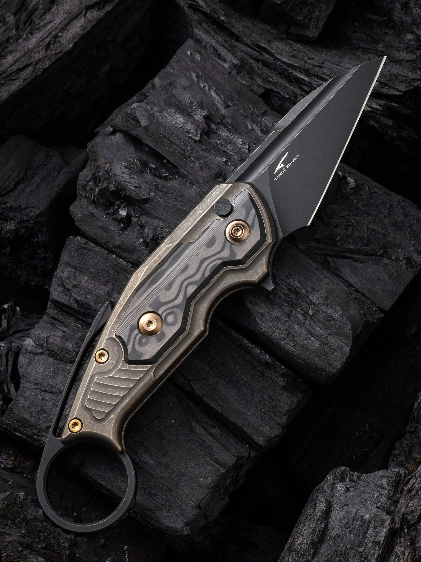 WE Yardbird 2.44" Black CPM 20CV Rose Carbon Fiber Bronze Titanium Folding Knife by Maciej Torbe WE22021-2