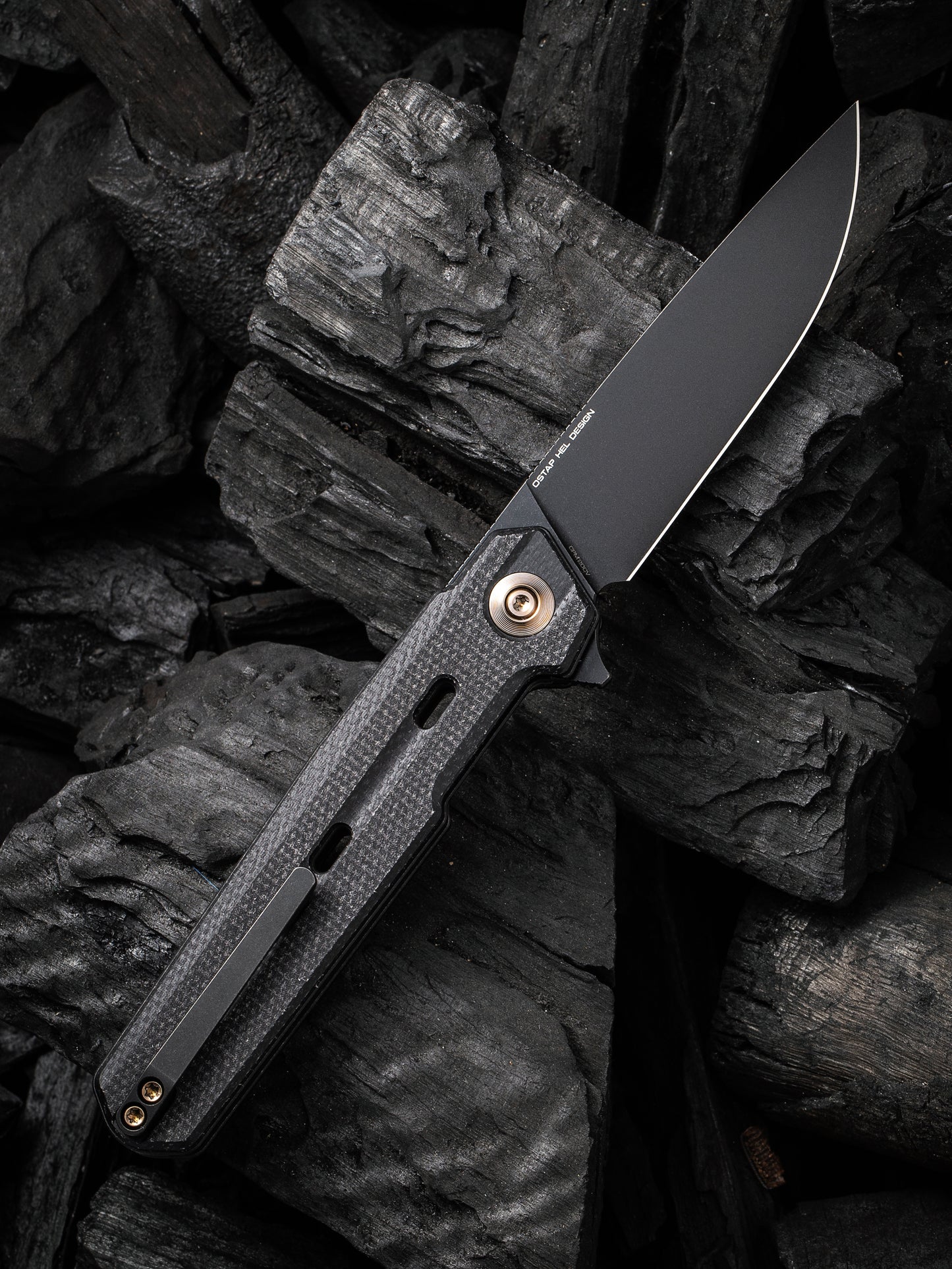 WE Navo 3.25" CPM 20CV Black Canvas Micarta Titanium Folding Knife by Ostap Hel WE22026-1