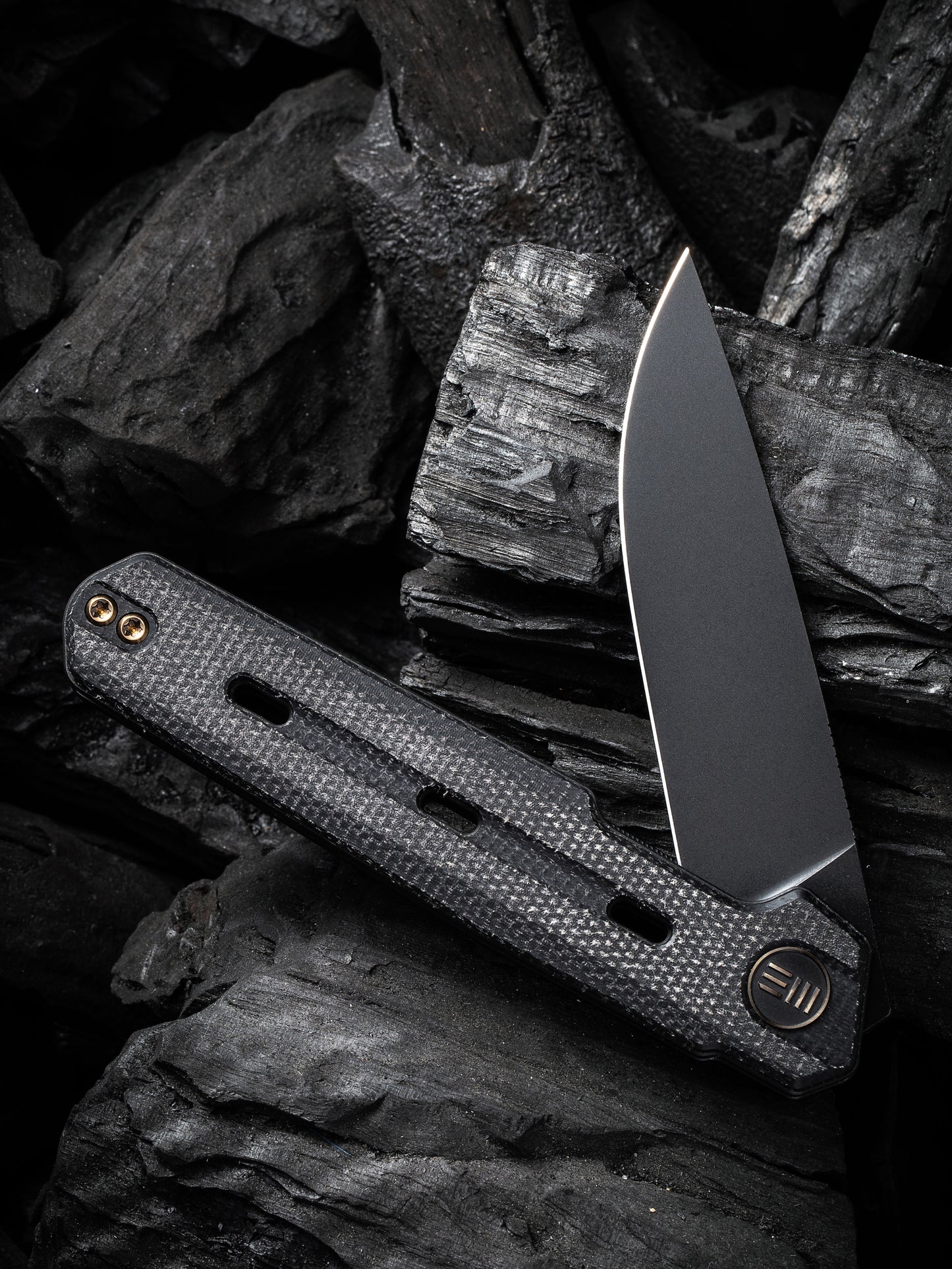 WE Navo 3.25" CPM 20CV Black Canvas Micarta Titanium Folding Knife by Ostap Hel WE22026-1
