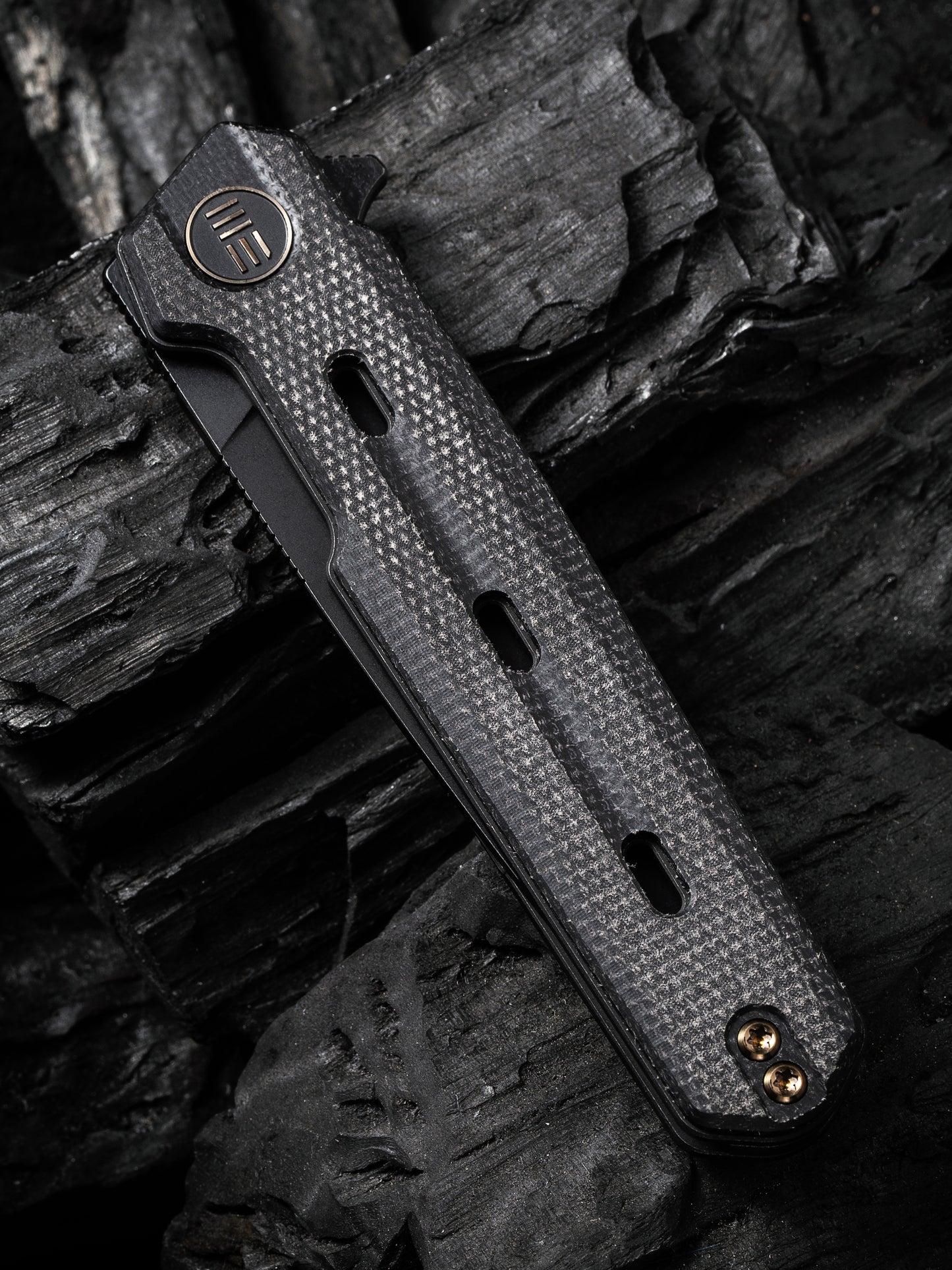 WE Navo 3.25" CPM 20CV Black Canvas Micarta Titanium Folding Knife by Ostap Hel WE22026-1
