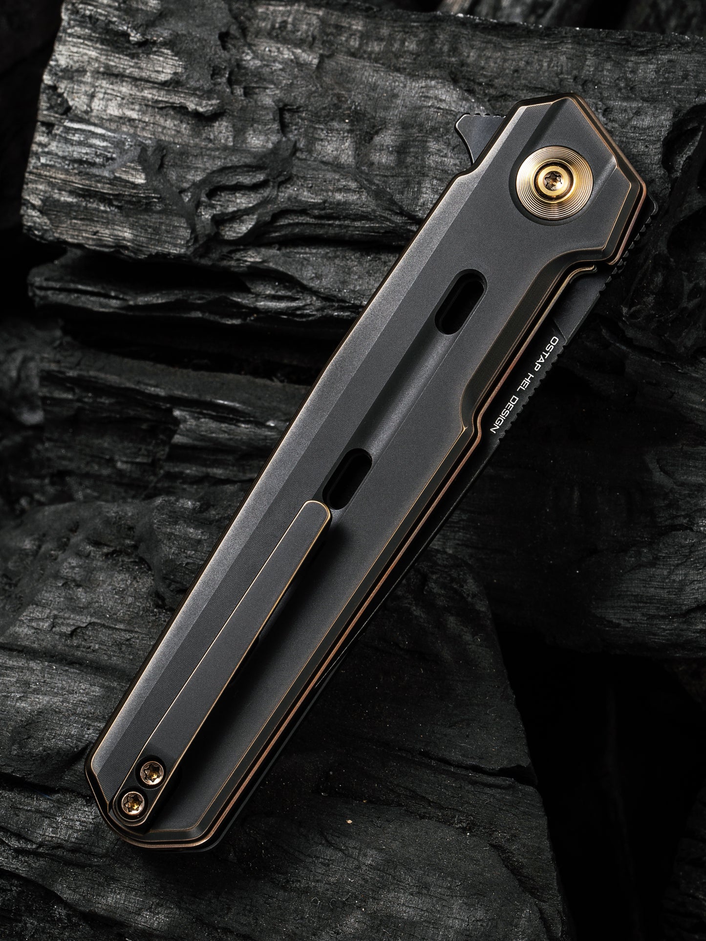 WE Navo 3.25" CPM 20CV Bronze /Black Titanium Folding Knife by Ostap Hel WE22026-3