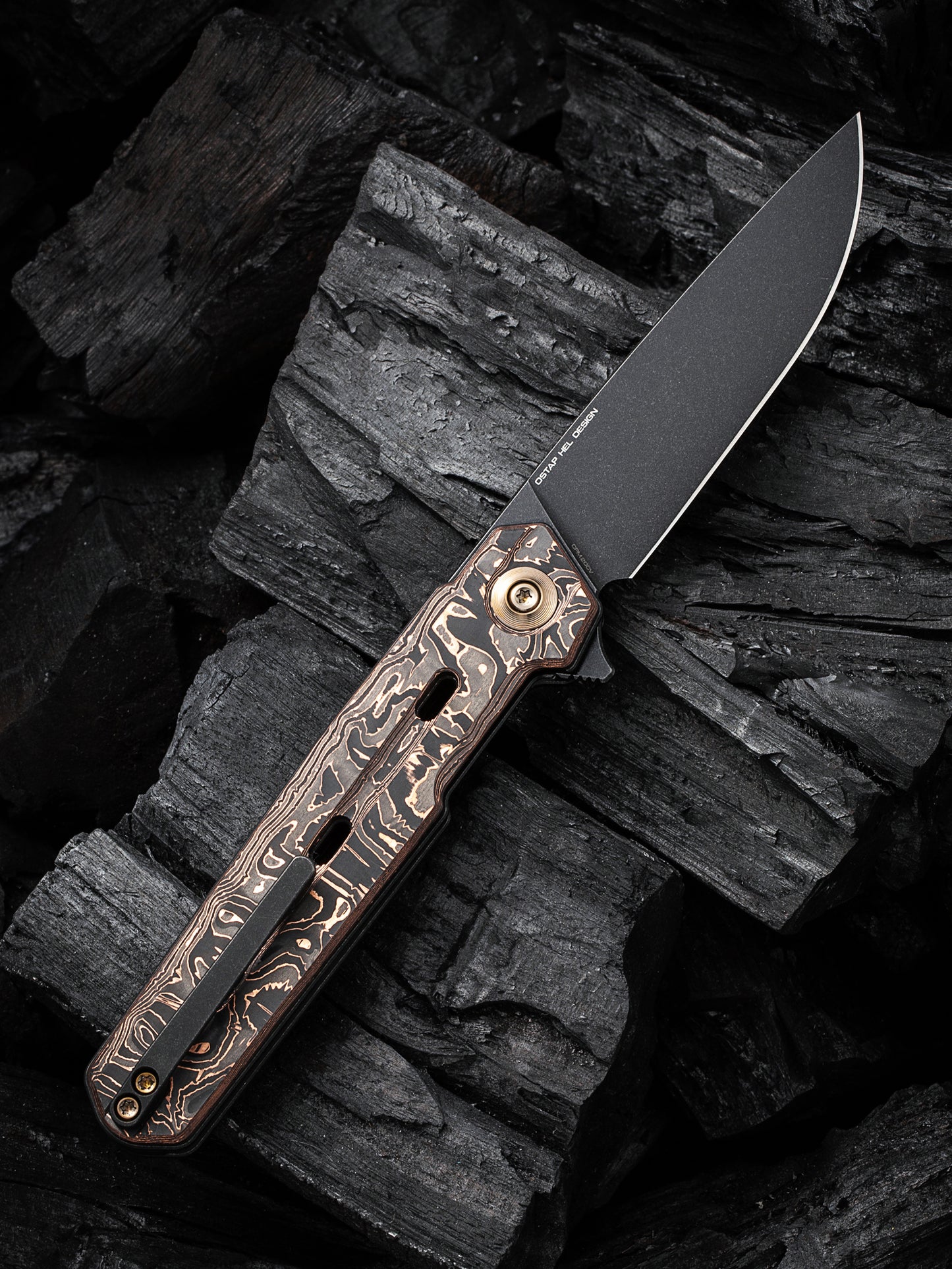 WE Navo 3.25" CPM 20CV Copper Foil Carbon Fiber Titanium Folding Knife by Ostap Hel WE22026-5