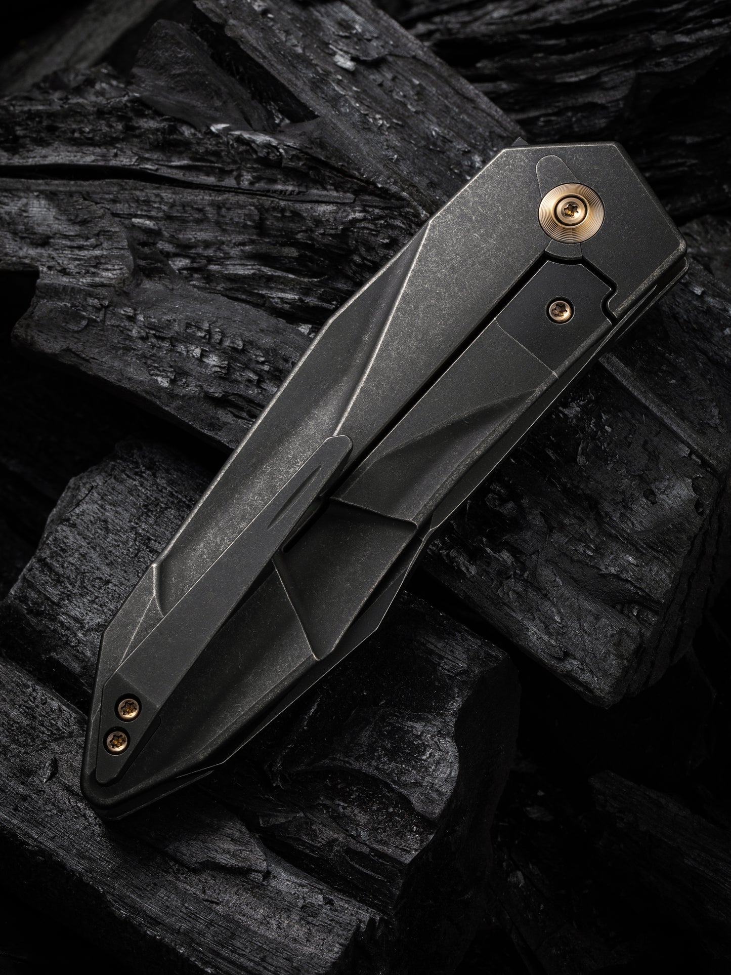 WE Solid 3.88" CPM 20CV Black Stonewashed Titanium Folding Knife by GTC WE22028-1