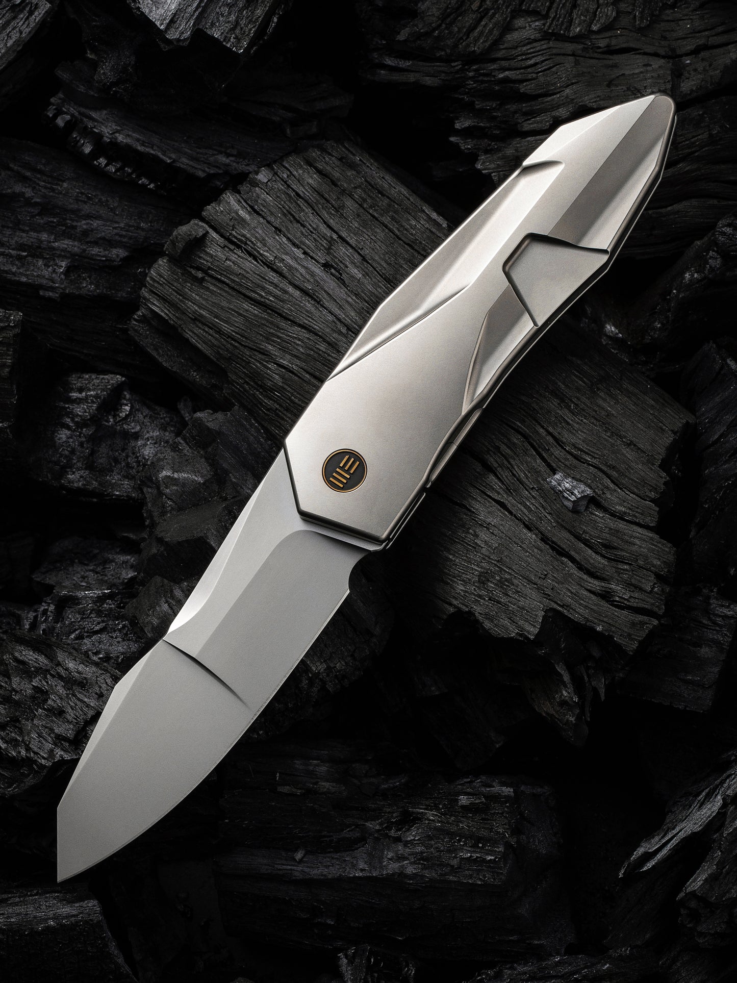 WE Solid 3.88" CPM 20CV Polished Bead Blasted Titanium Folding Knife by GTC WE22028-2
