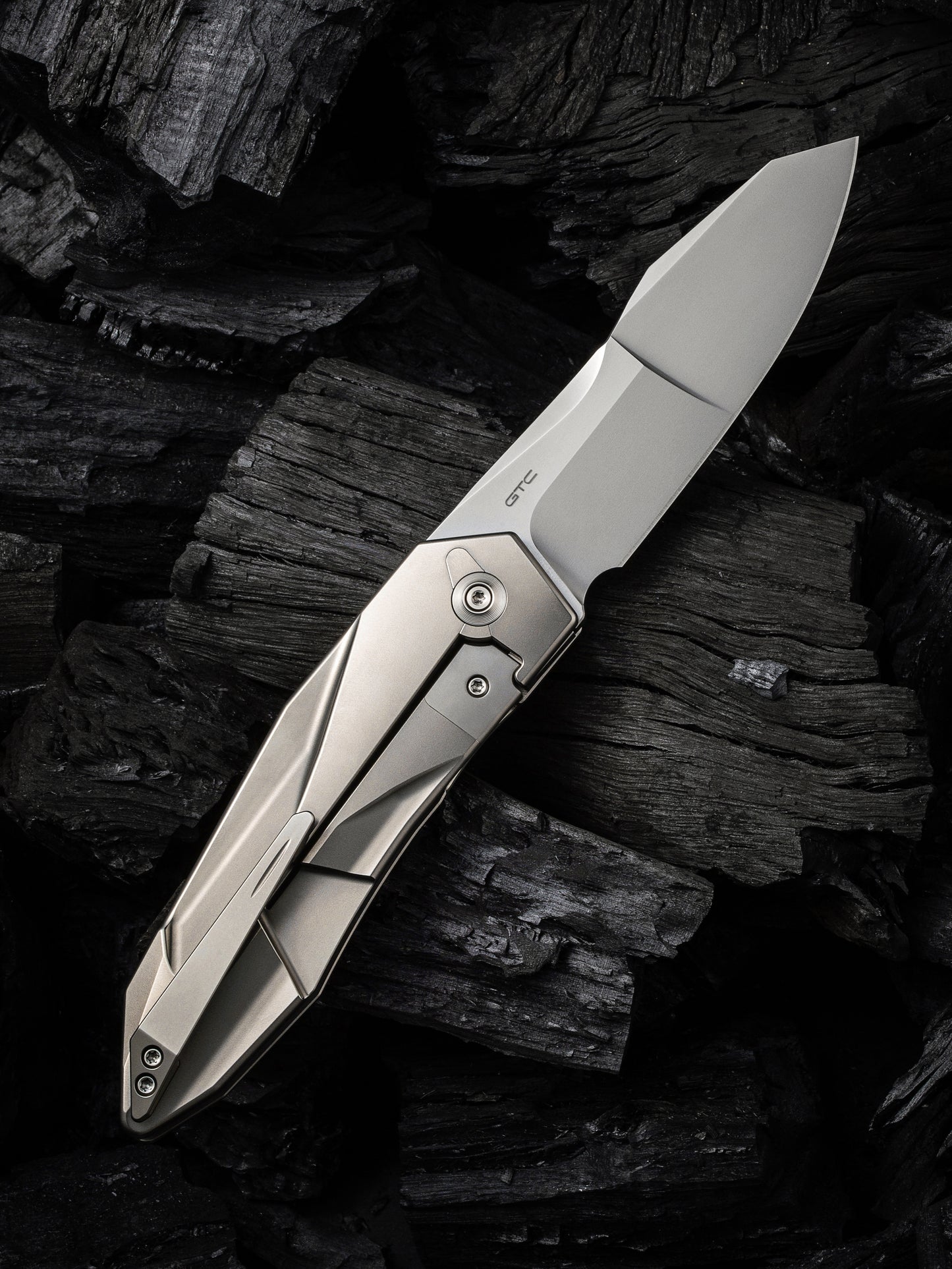 WE Solid 3.88" CPM 20CV Polished Bead Blasted Titanium Folding Knife by GTC WE22028-2