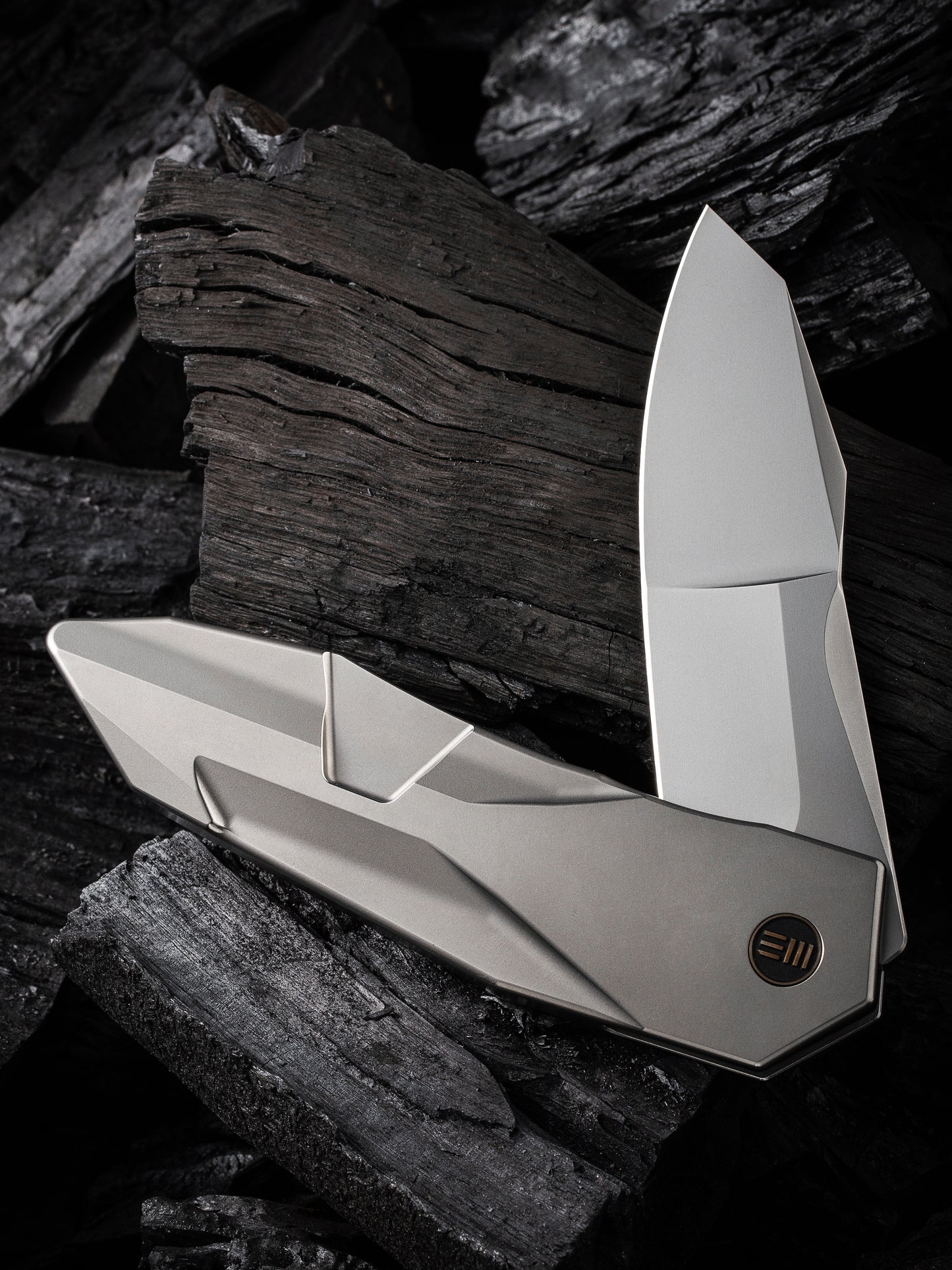 WE Solid 3.88" CPM 20CV Polished Bead Blasted Titanium Folding Knife by GTC WE22028-2