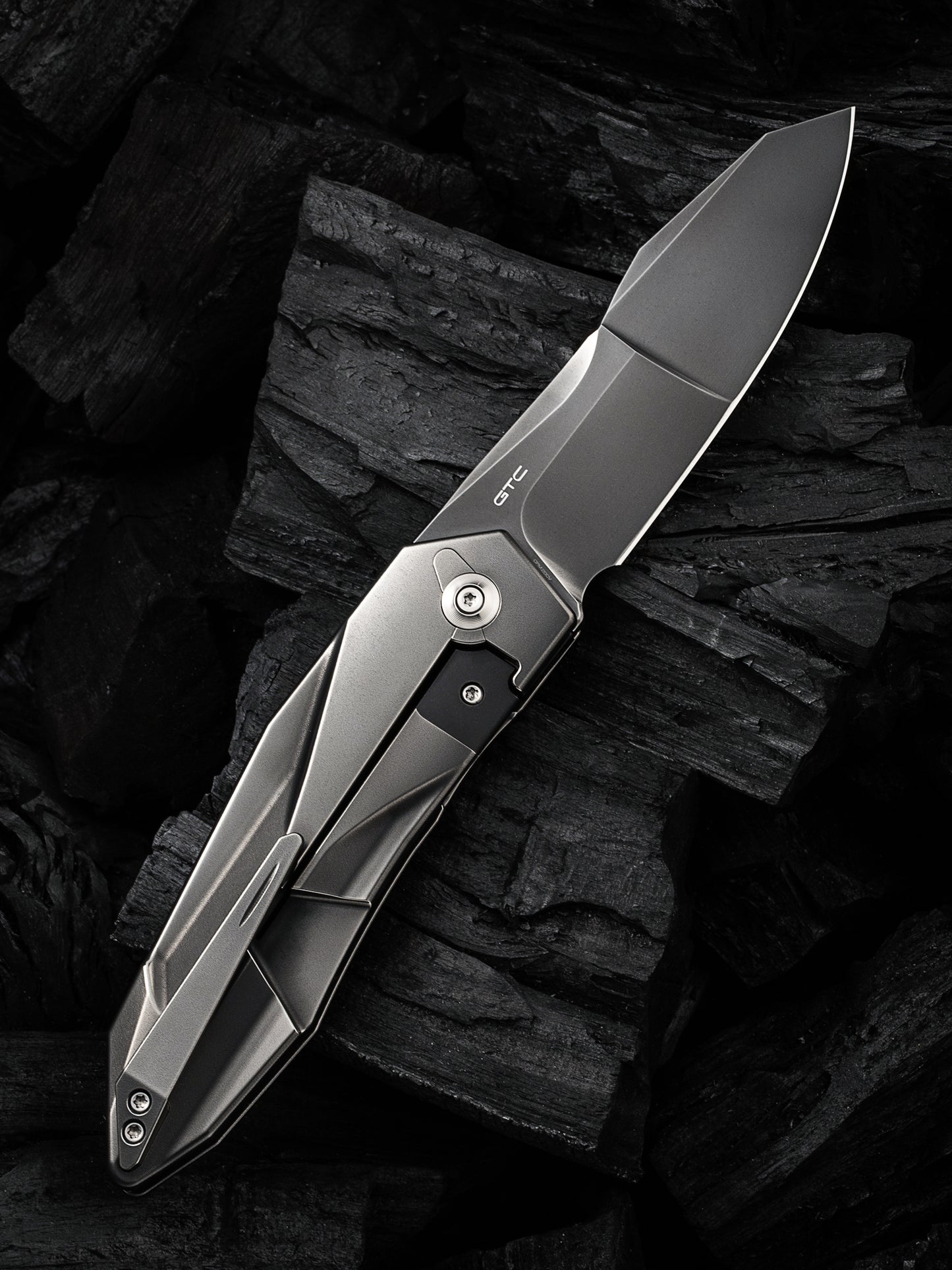 WE Solid 3.88" CPM 20CV Polished Gray Titanium Folding Knife by GTC WE22028-6