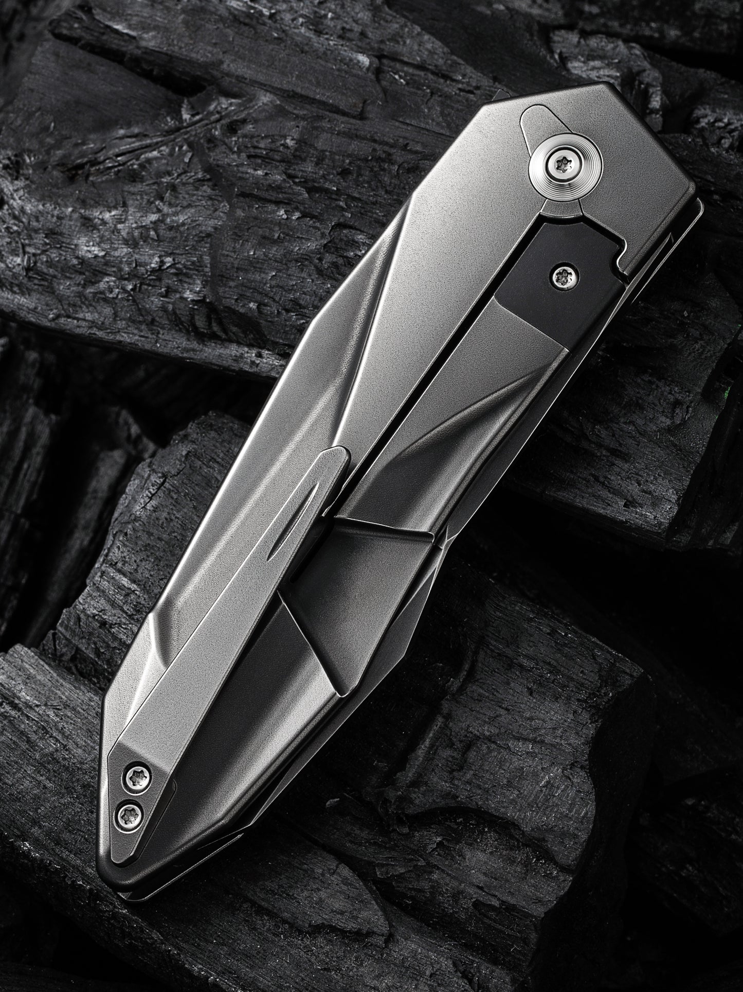 WE Solid 3.88" CPM 20CV Polished Gray Titanium Folding Knife by GTC WE22028-6