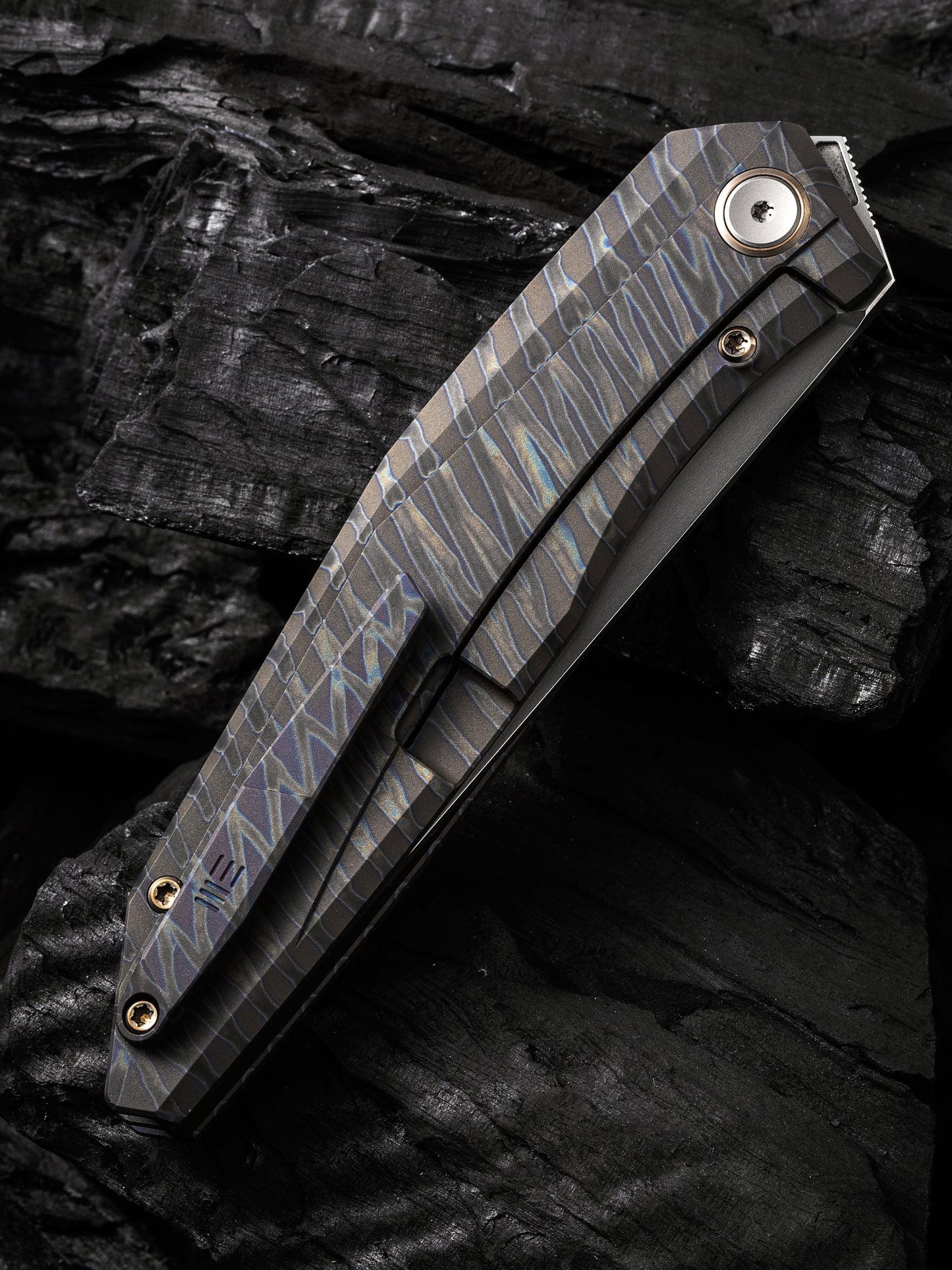 WE Cybernetic Limited Edition 3.91" CPM 20CV Tiger Stripe Flamed Titanium Folding Knife WE22033-3