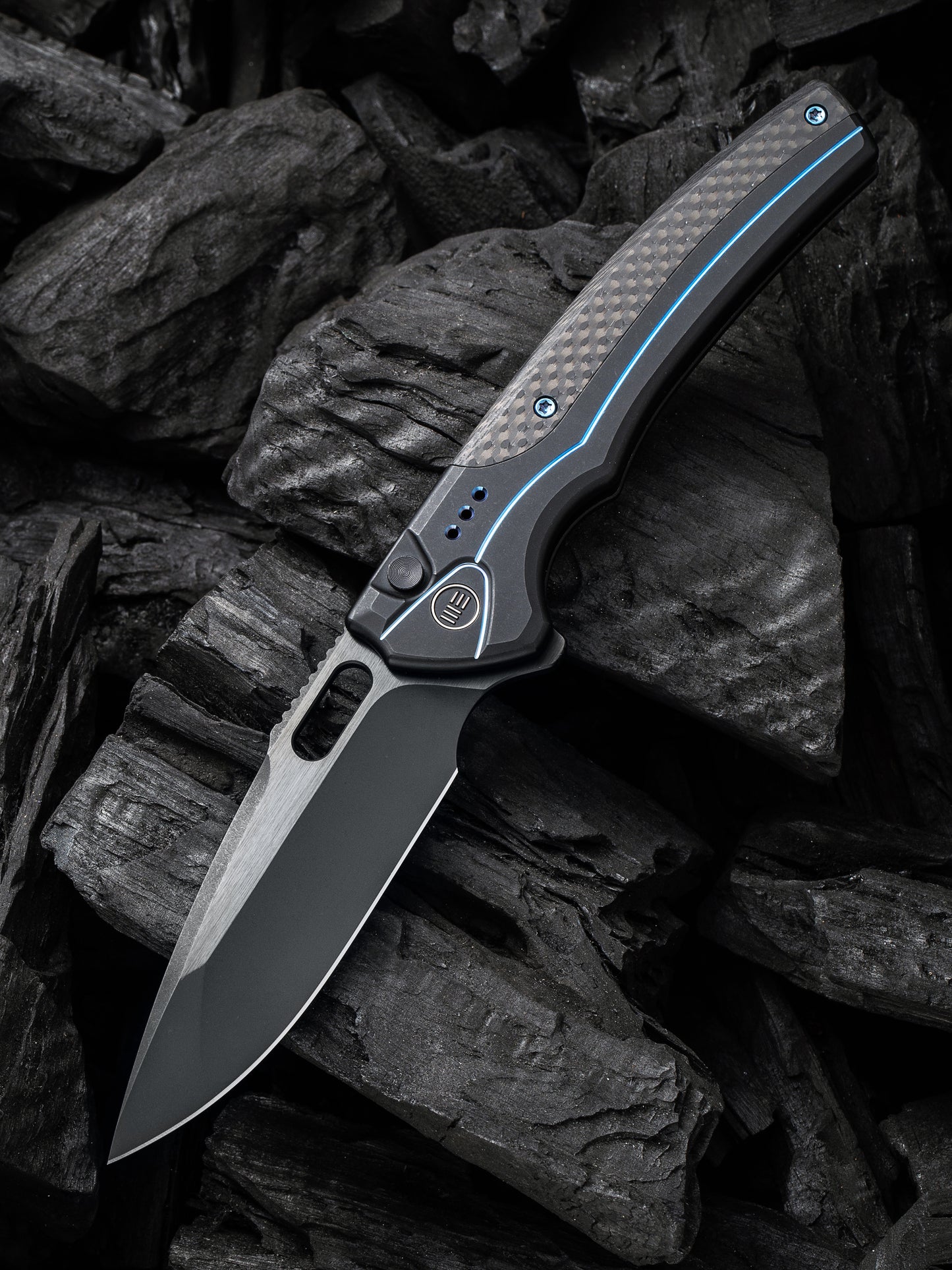 WE Exciton Limited Edition 3.68" CPM 20CV Black/Black Twill Carbon Fiber Integral Spacer Folding Knife WE22038A-2