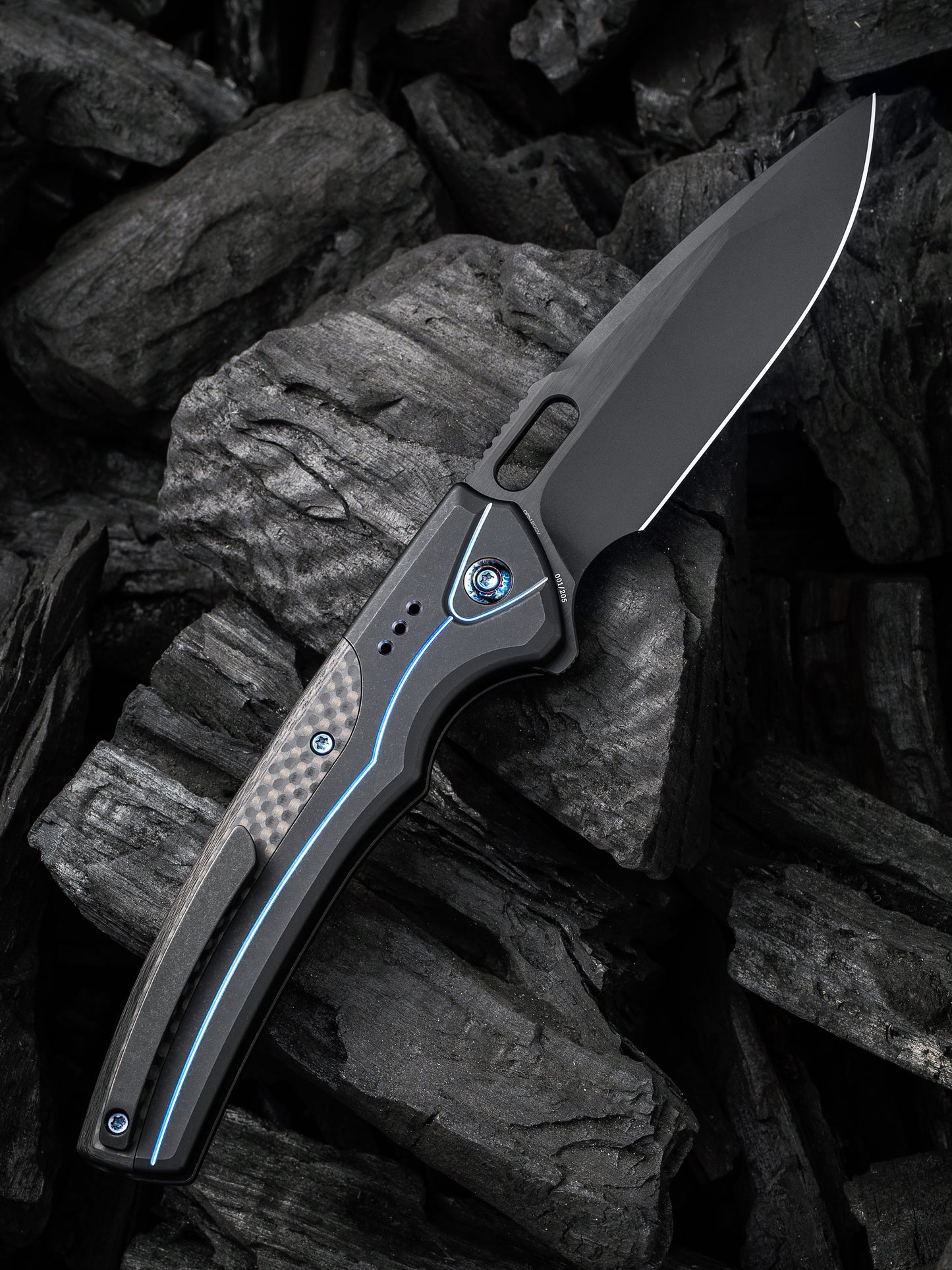 WE Exciton Limited Edition 3.68" CPM 20CV Black/Black Twill Carbon Fiber Integral Spacer Folding Knife WE22038A-2