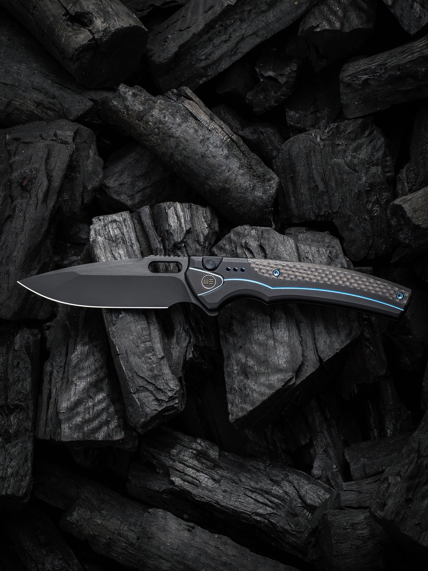 WE Exciton Limited Edition 3.68" CPM 20CV Black/Black Twill Carbon Fiber Integral Spacer Folding Knife WE22038A-2