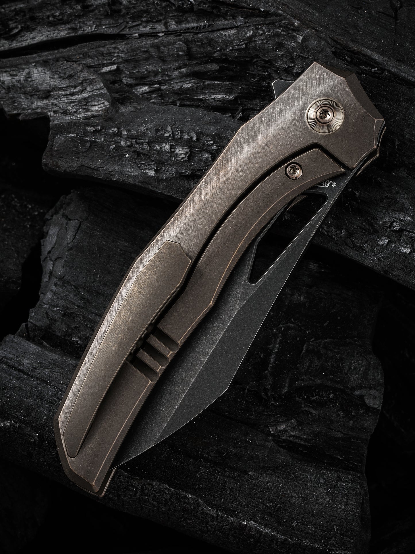 WE Ignio 3.3" CPM 20CV Black/Bronze Stonewashed Titanium Folding Knife by Toni Tietzel WE22042B-2