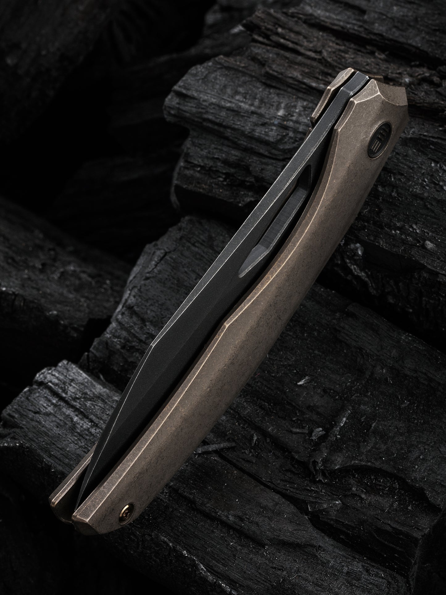 WE Ignio 3.3" CPM 20CV Black/Bronze Stonewashed Titanium Folding Knife by Toni Tietzel WE22042B-2